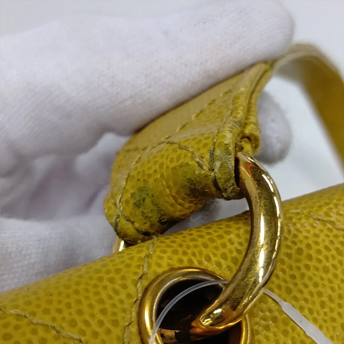 Matelassé Caviar Skin Shoulder Bag, Yellow, Gold Hardware, 5257660 (Serial Number 5) — view 13