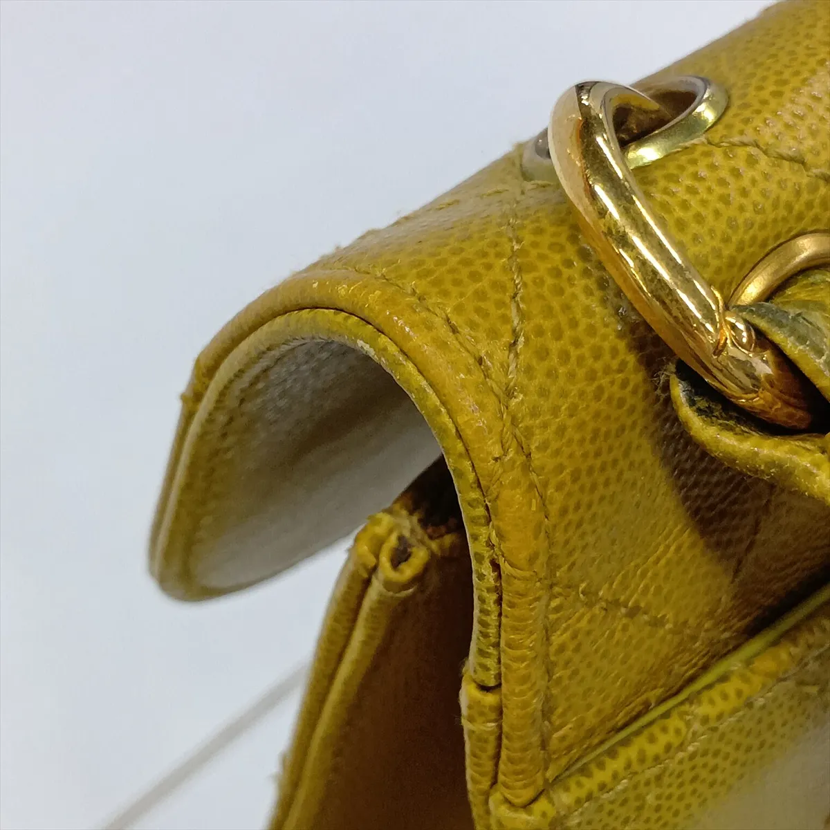 Matelassé Caviar Skin Shoulder Bag, Yellow, Gold Hardware, 5257660 (Serial Number 5) — view 14