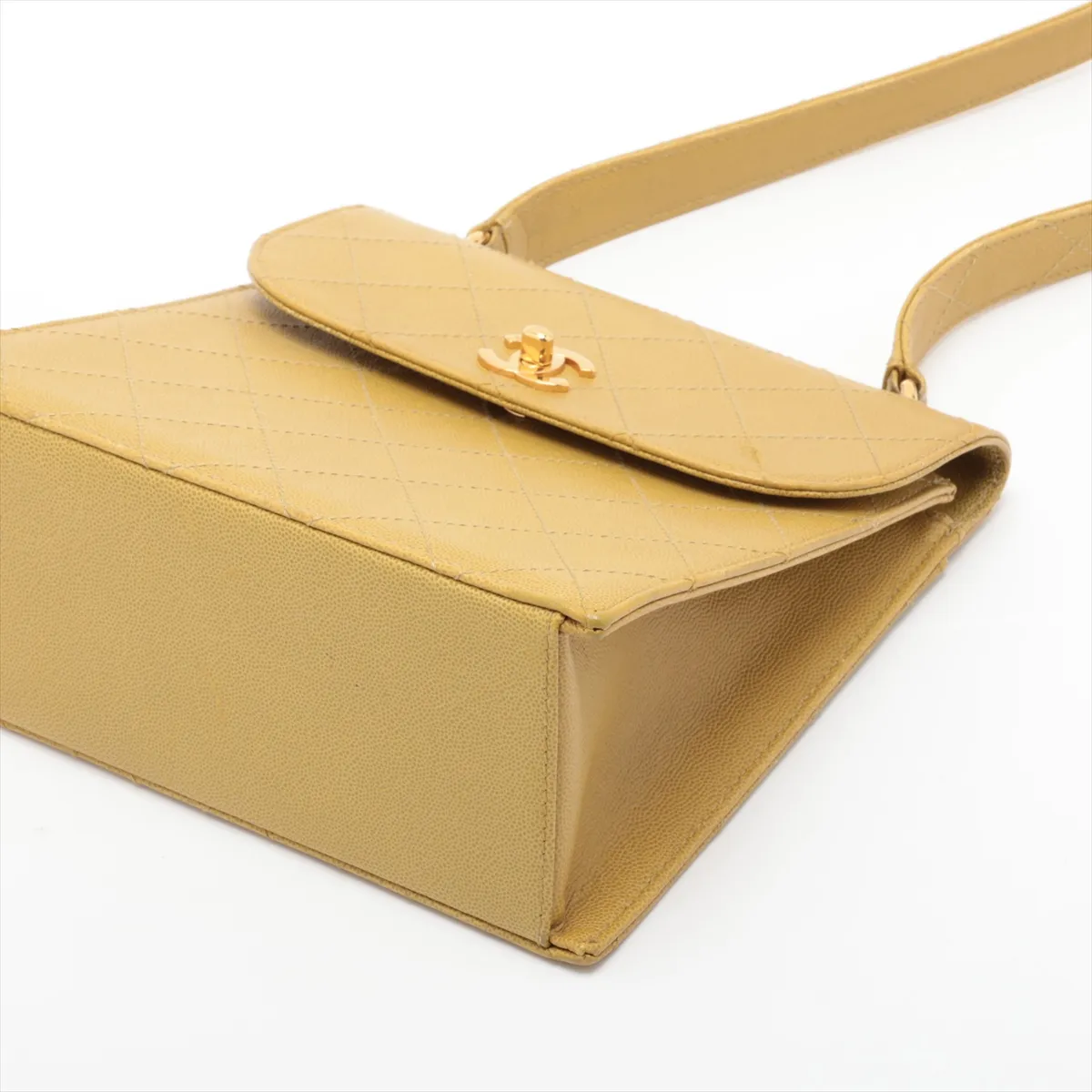 Matelassé Caviar Skin Shoulder Bag, Yellow, Gold Hardware, 5257660 (Serial Number 5) — view 3