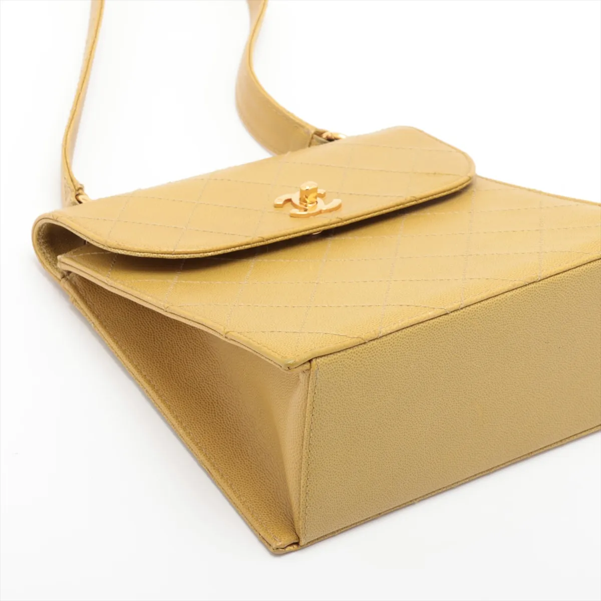 Matelassé Caviar Skin Shoulder Bag, Yellow, Gold Hardware, 5257660 (Serial Number 5) — view 4