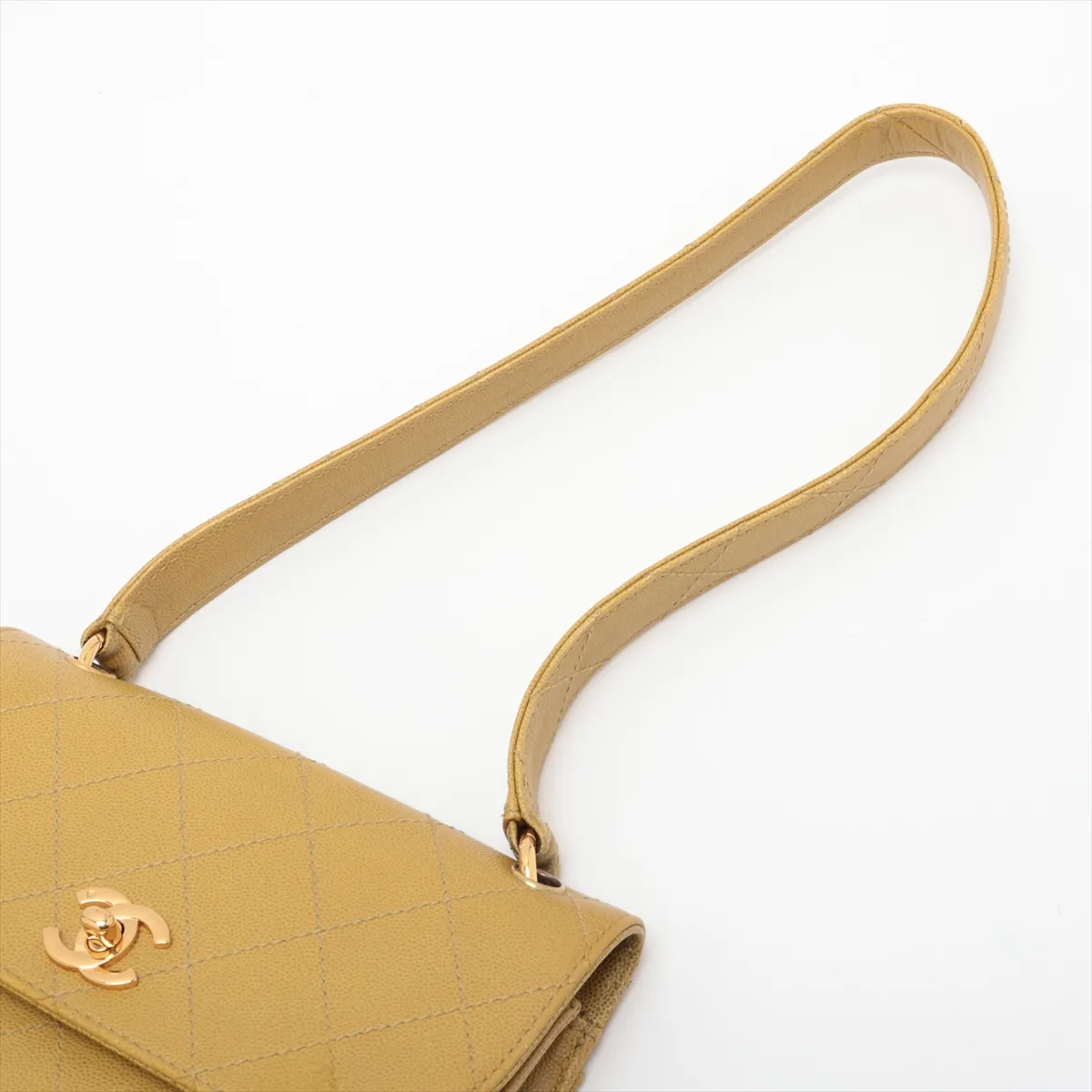 Matelassé Caviar Skin Shoulder Bag, Yellow, Gold Hardware, 5257660 (Serial Number 5) — view 5
