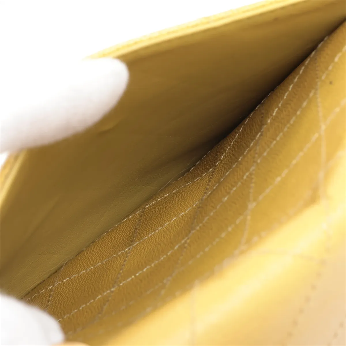 Matelassé Caviar Skin Shoulder Bag, Yellow, Gold Hardware, 5257660 (Serial Number 5) — view 9
