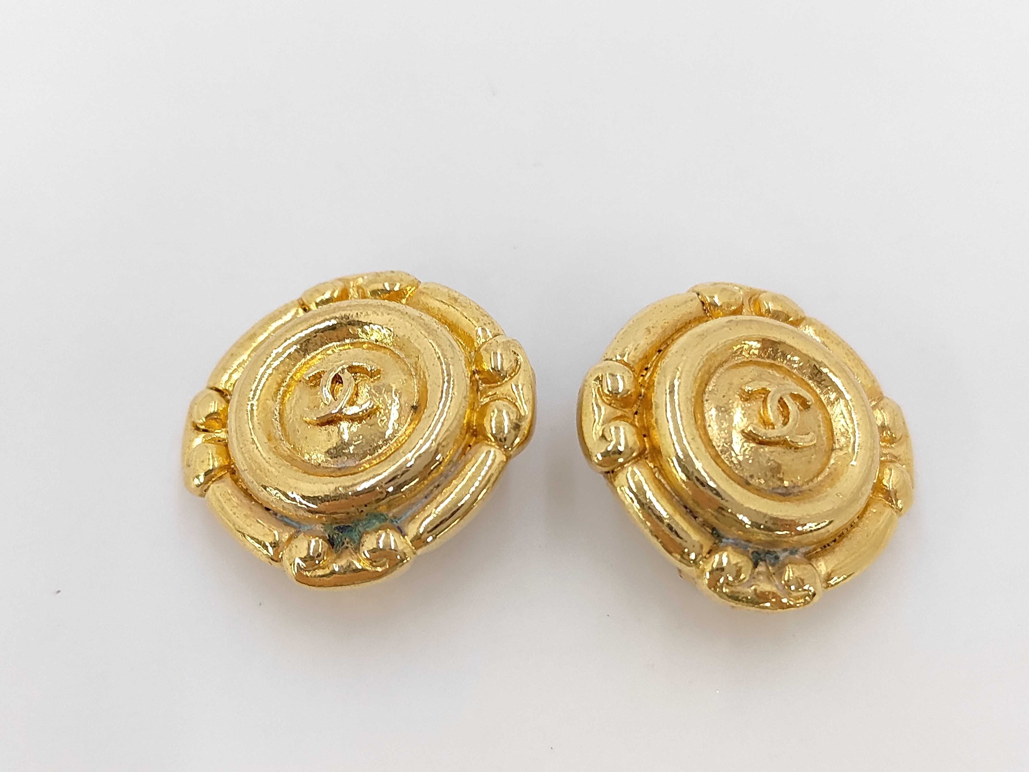 Gold Plated Coco Mark Round Earrings