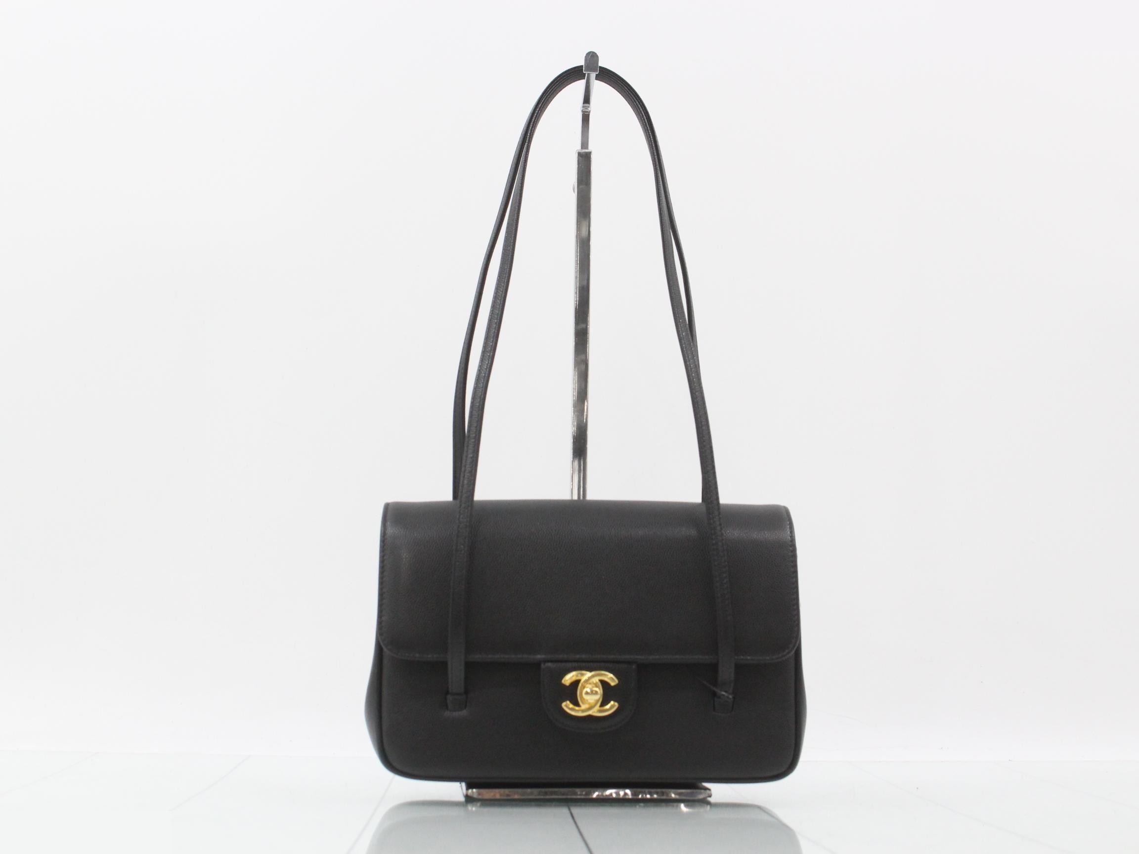 Preppy Coco Small Flap Caviar Black Gold Hardware Dust Bag