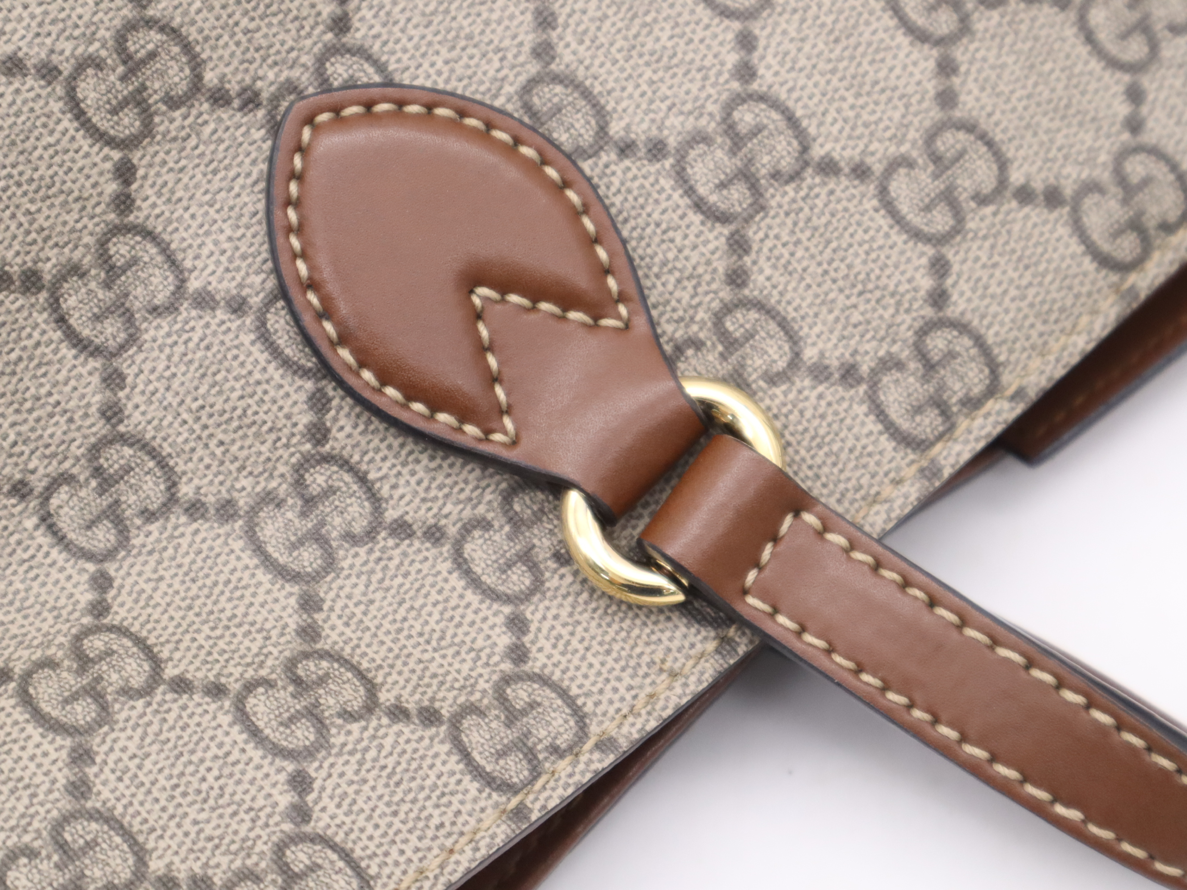 473887 GG Supreme x Leather Handbag, Khaki Brown, Gold Hardware — view 7