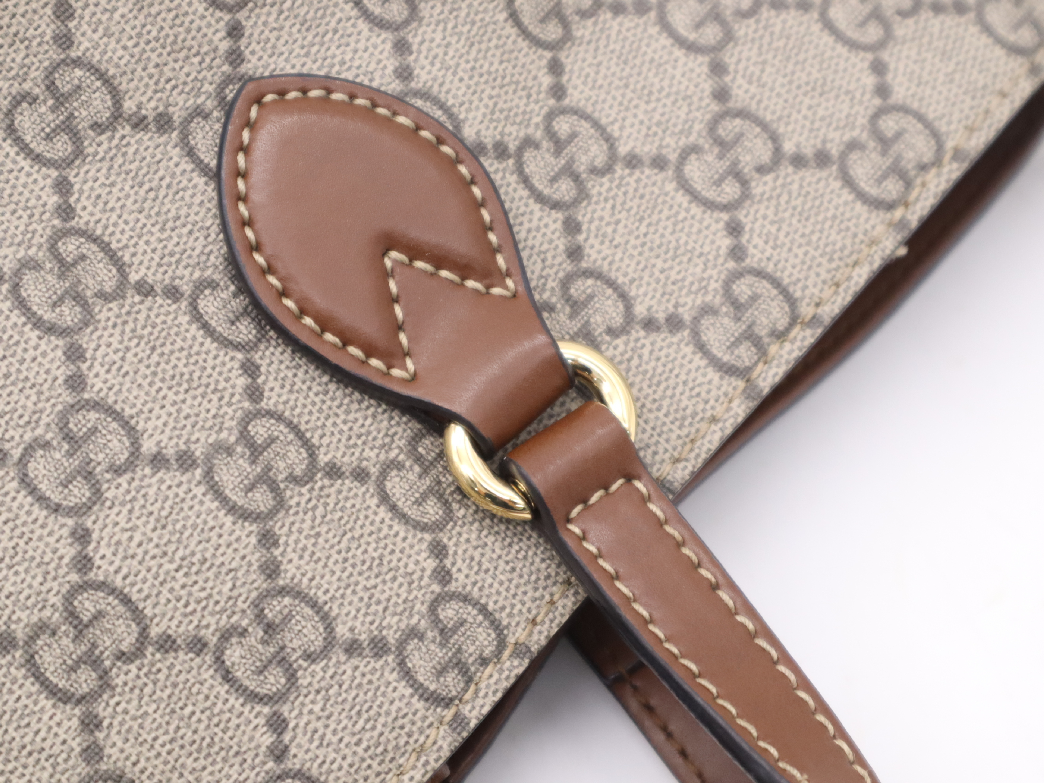 473887 GG Supreme x Leather Handbag, Khaki Brown, Gold Hardware — view 8