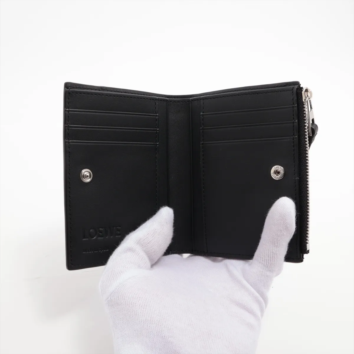Anagram Puzzle Leather Compact Wallet, Black — view 3