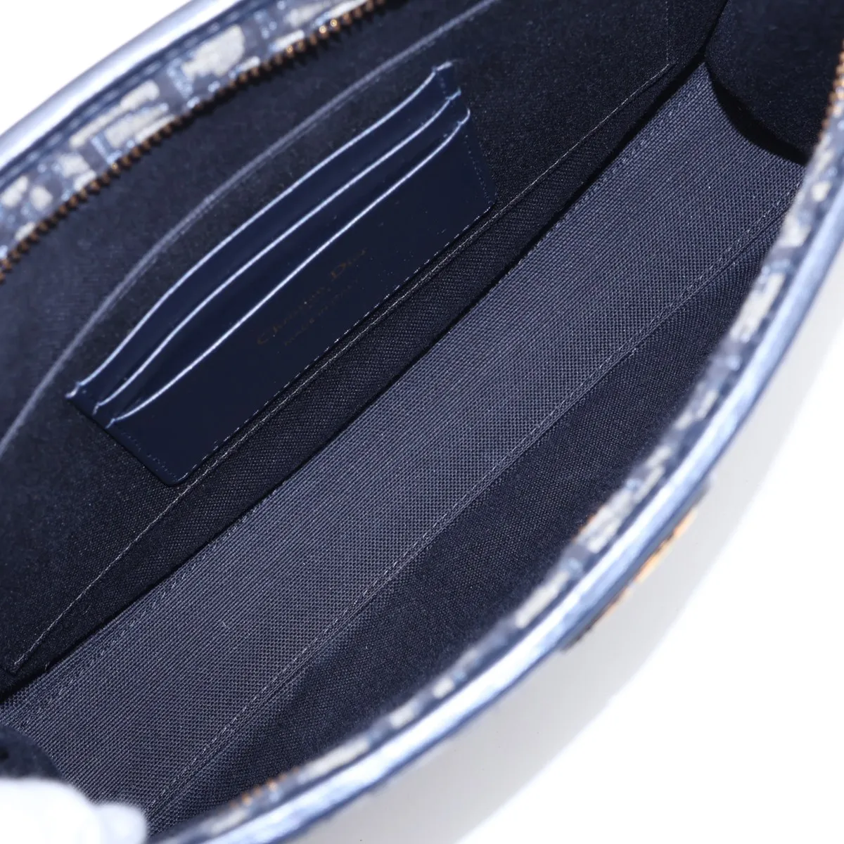 Oblique Montaigne Canvas x Leather Clutch Bag, Navy — view 5