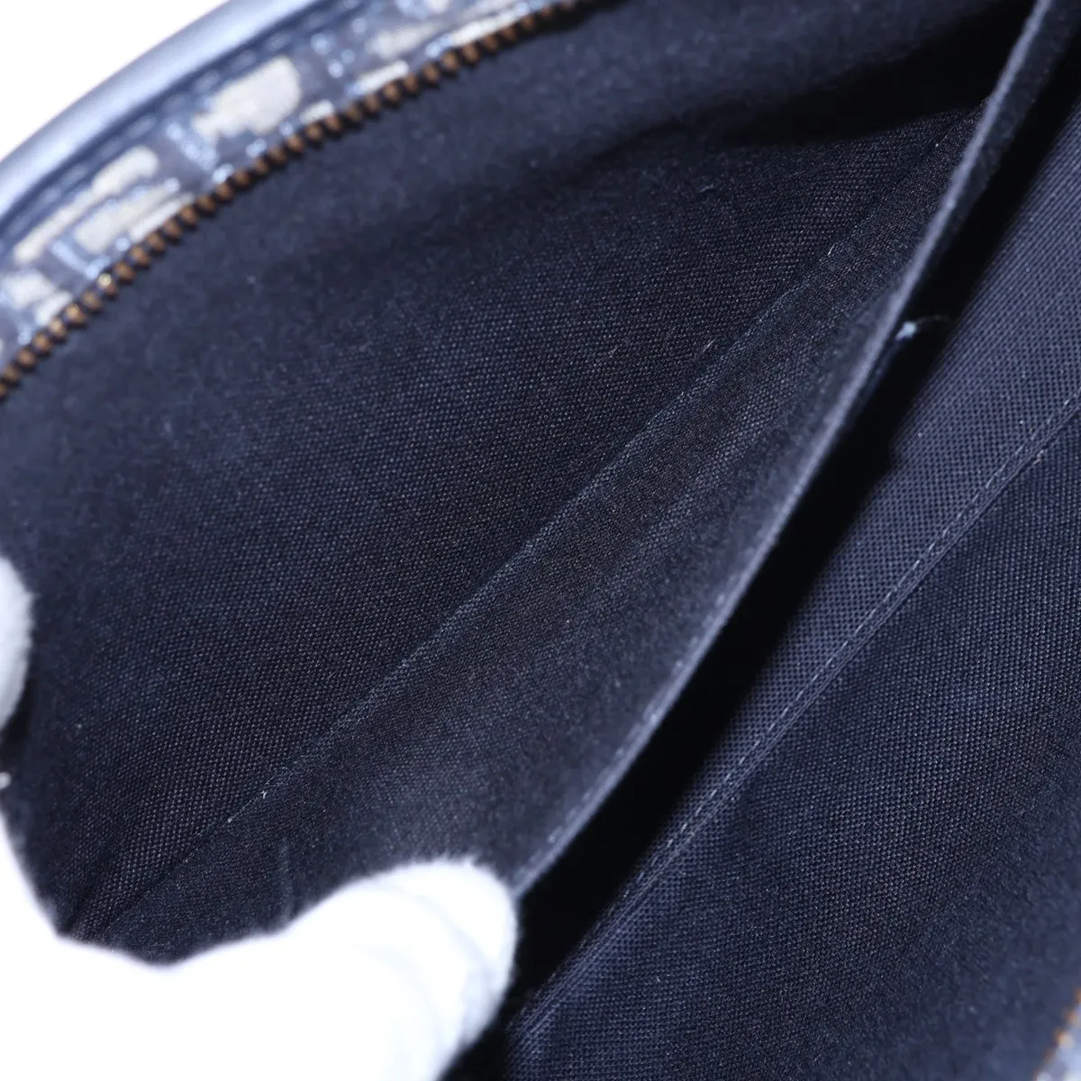 Oblique Montaigne Canvas x Leather Clutch Bag, Navy — view 6
