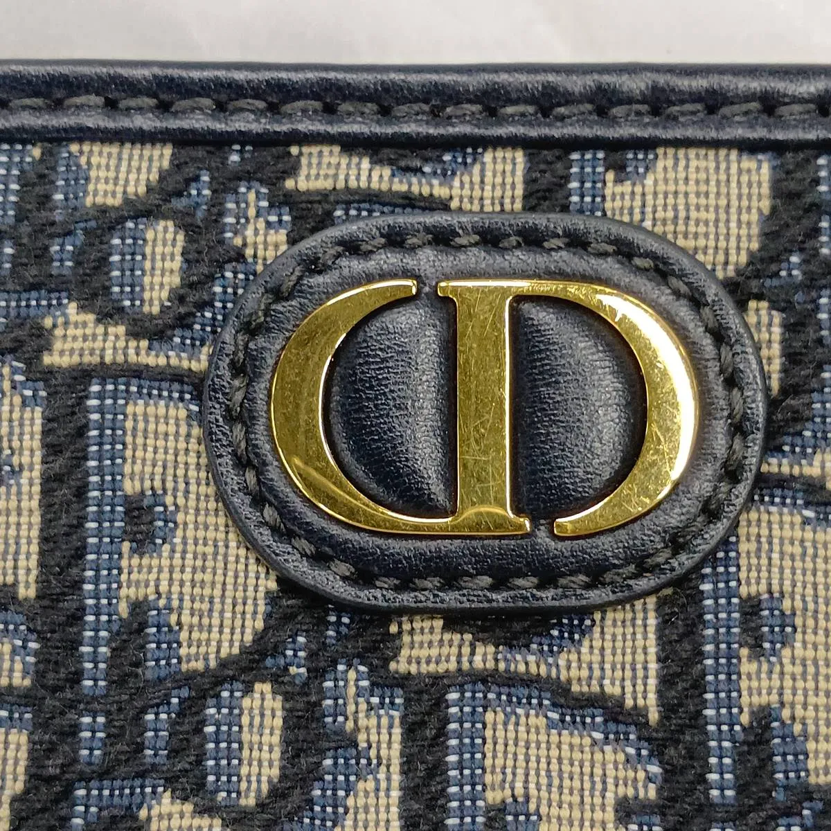 Oblique Montaigne Canvas x Leather Clutch Bag, Navy — view 9