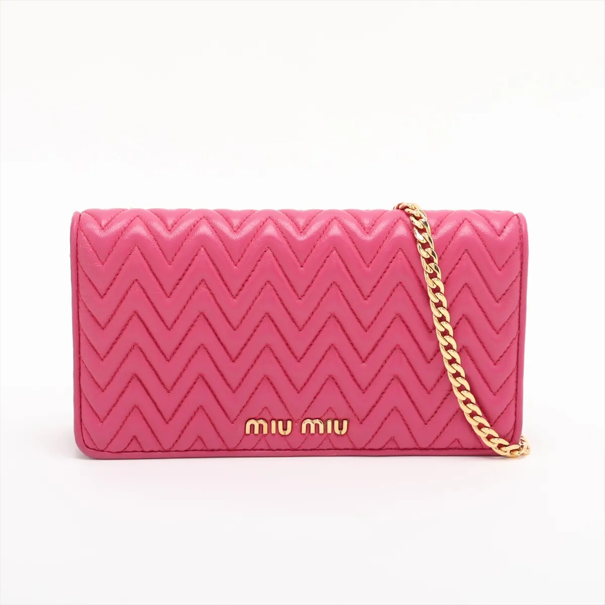 Matelassé 5DH044 Leather Chain Shoulder Bag Pink 5DH044