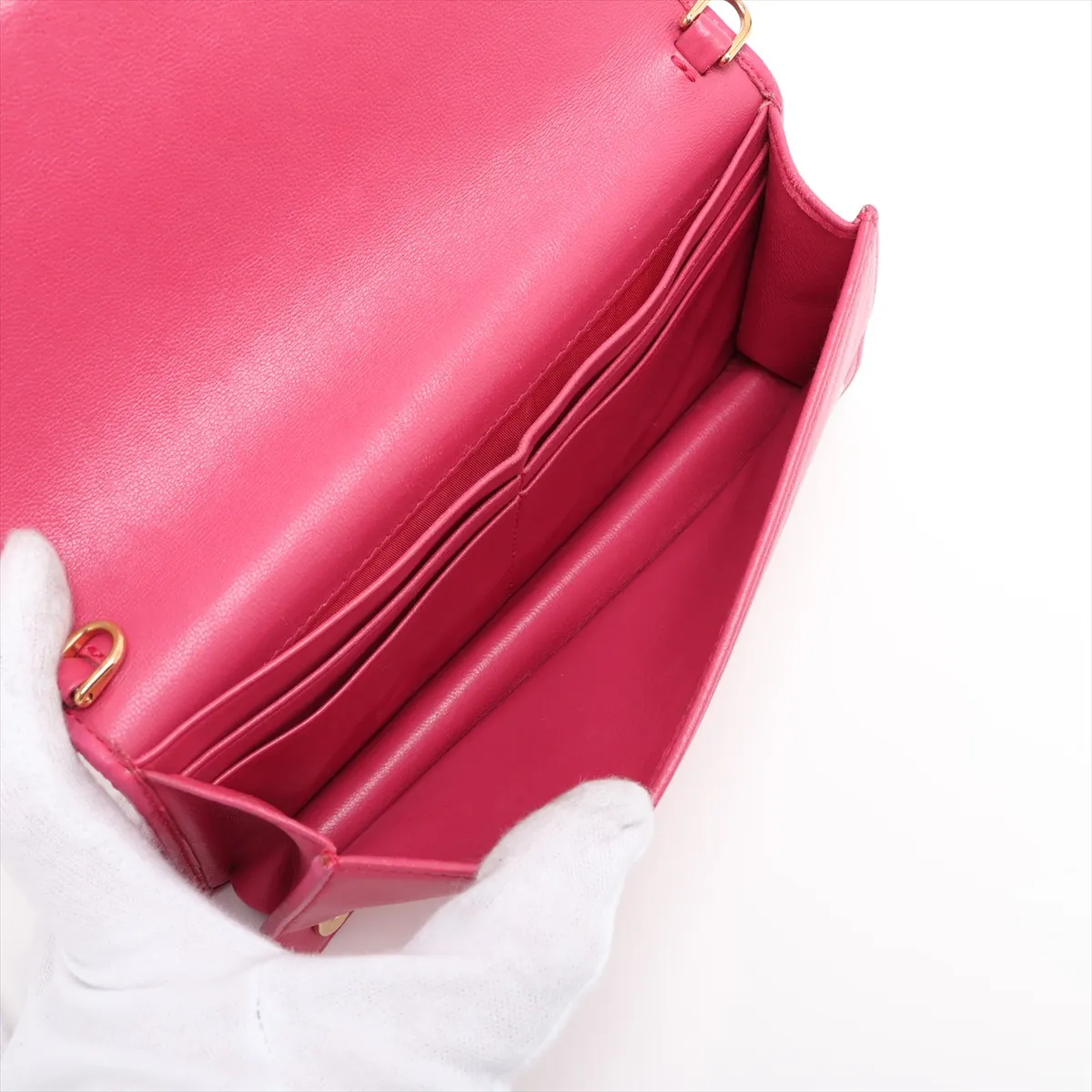 Matelassé 5DH044 Leather Chain Shoulder Bag Pink 5DH044 — view 6
