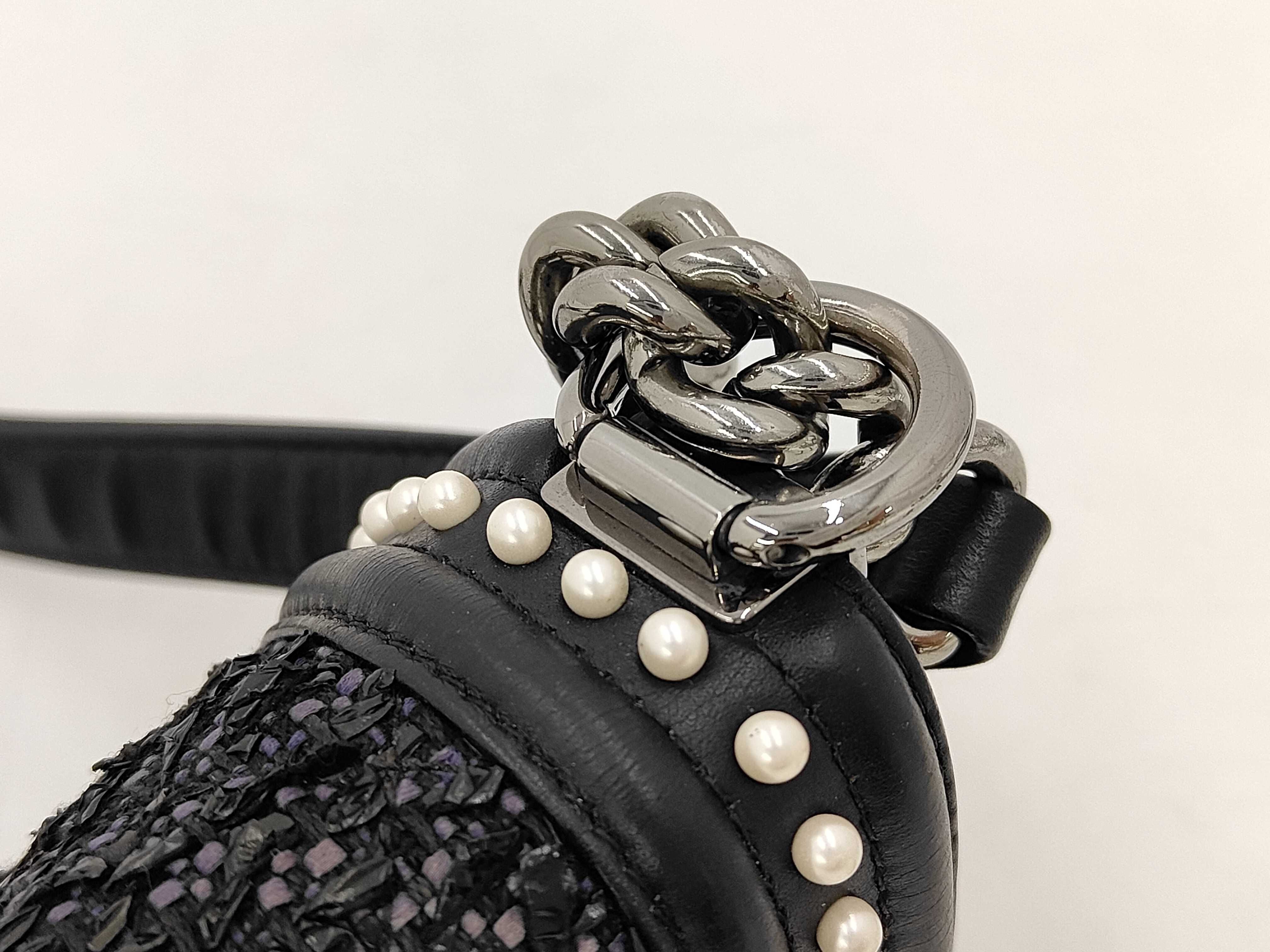 Boy Chanel 20 Pearl Chain Shoulder Bag, Lambskin, Black, Silver Hardware, 26432581 Shoulder Bag — view 7