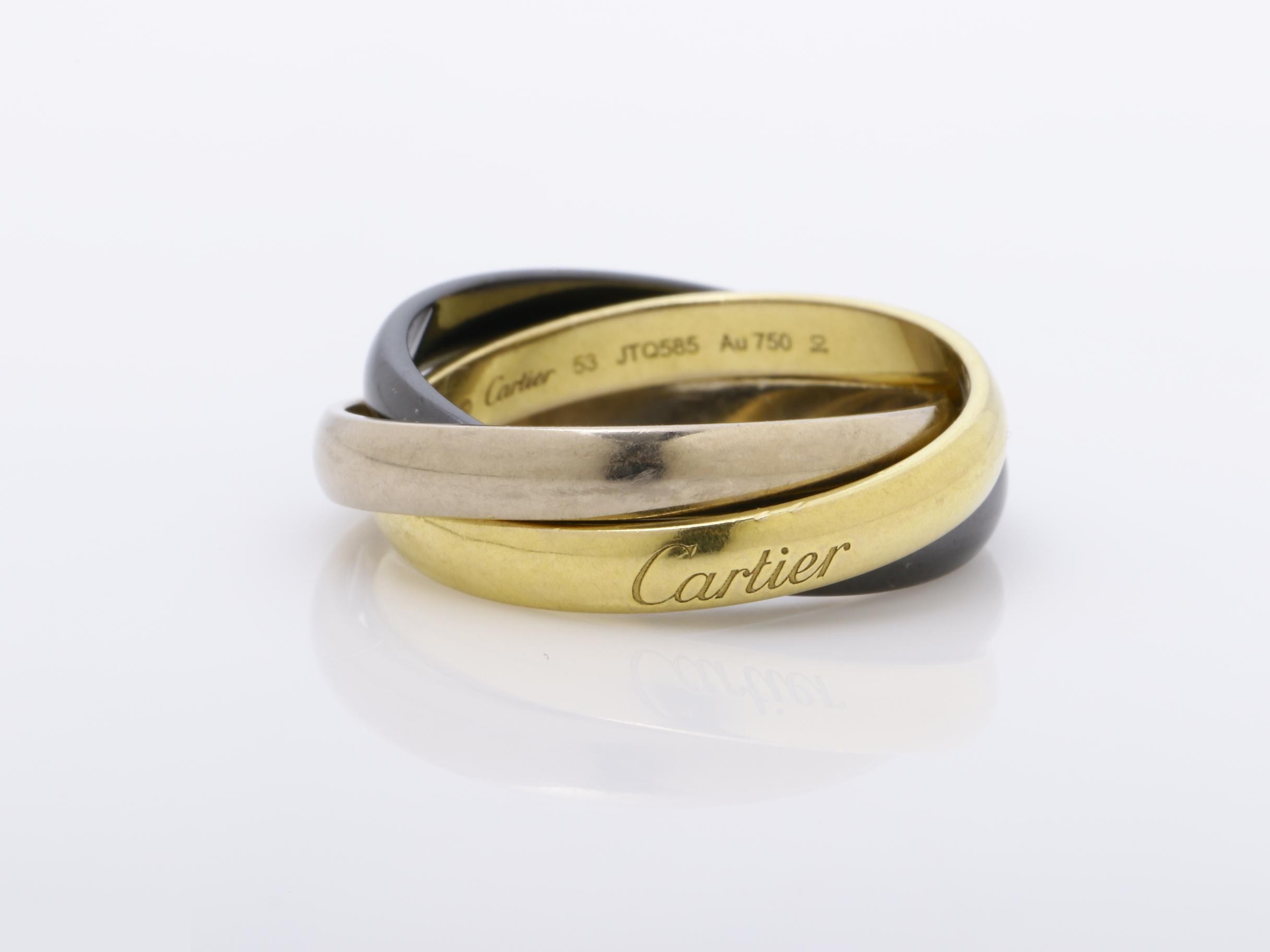 Trinity (precious metal) ring, ceramic, 750YG/WG, size #53, 6.3g