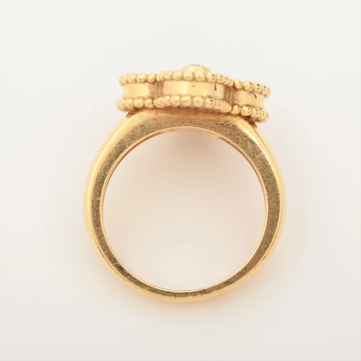 Vintage Alhambra Onyx Diamond Ring 750(YG) 6.5g 49 JB204432 Metal dent Small onyx chip — view 4