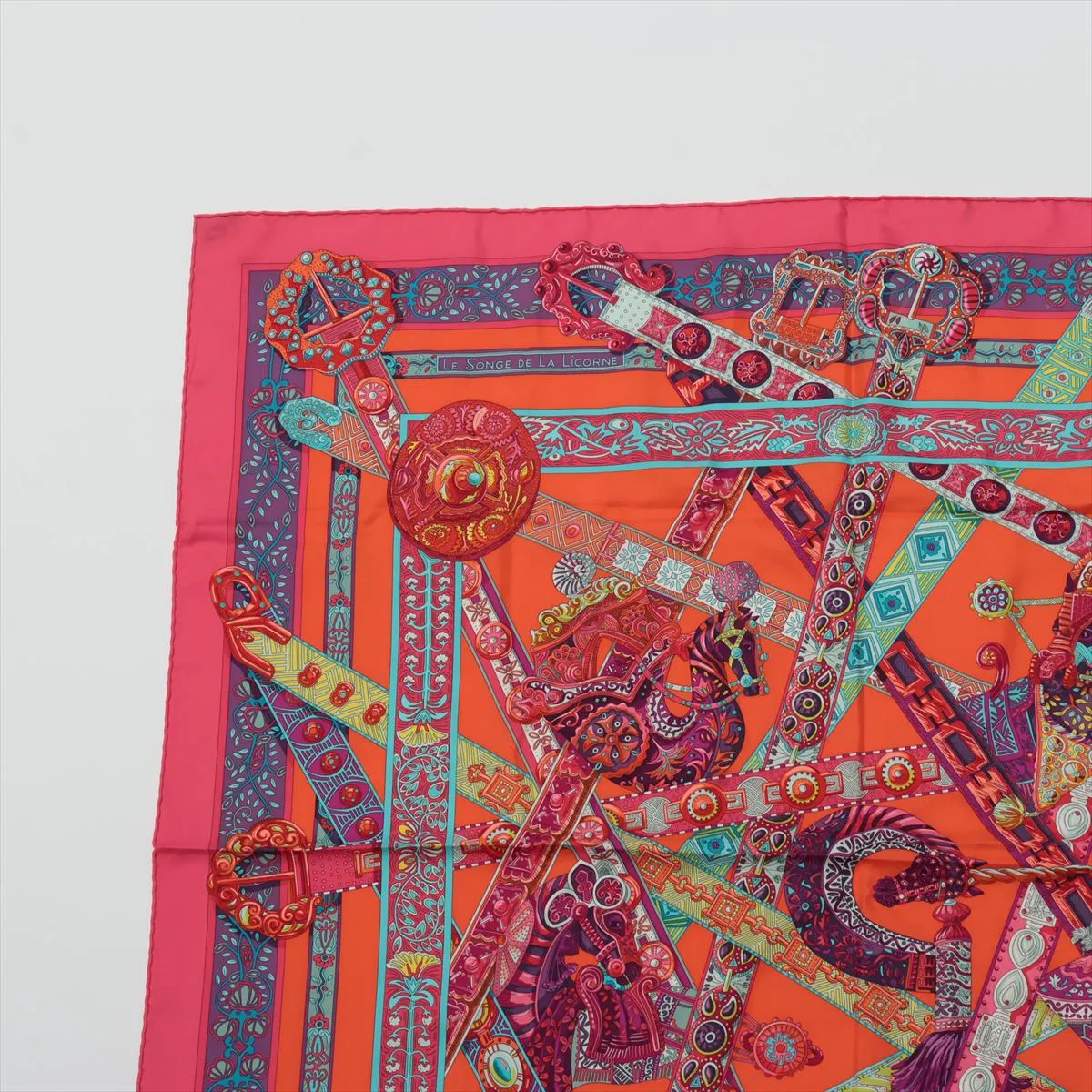 Carre 90 Le Songe dela Licorne Unicorn Dream Scarf Silk Orange Thread Tsure — view 2