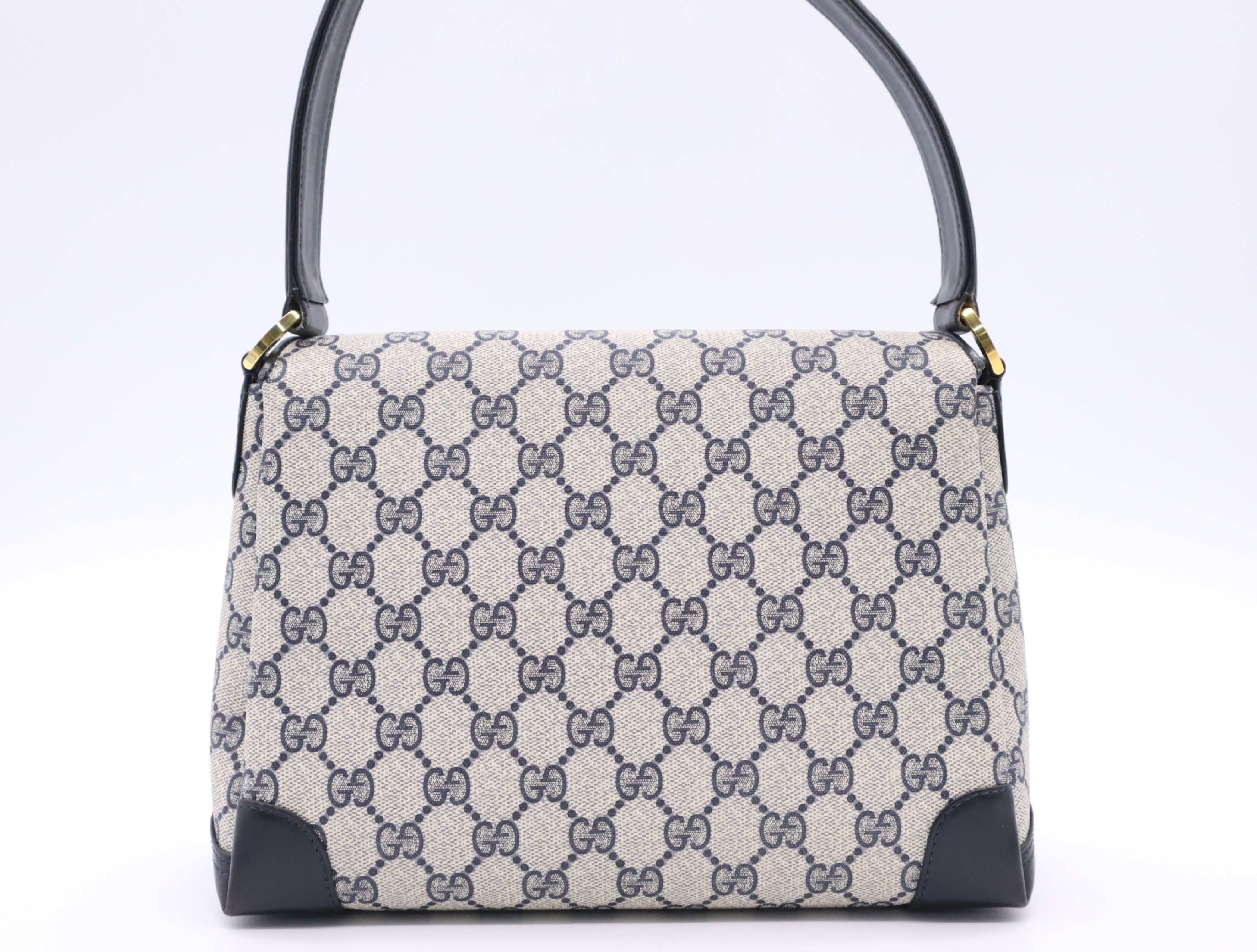 PVC GG Supreme Turnlock Handbag, Navy, Gold Hardware — view 2