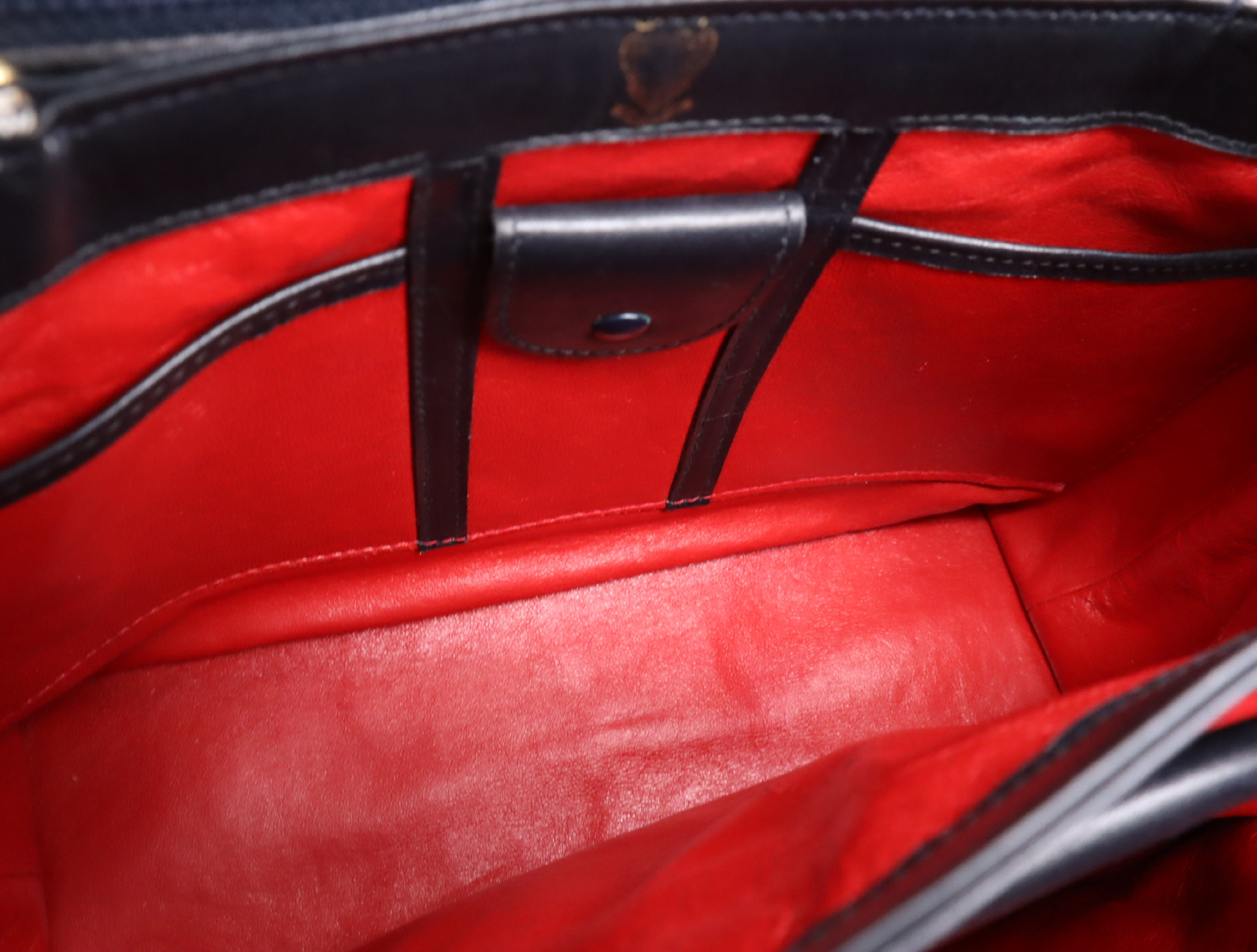 PVC GG Supreme Turnlock Handbag, Navy, Gold Hardware — view 13