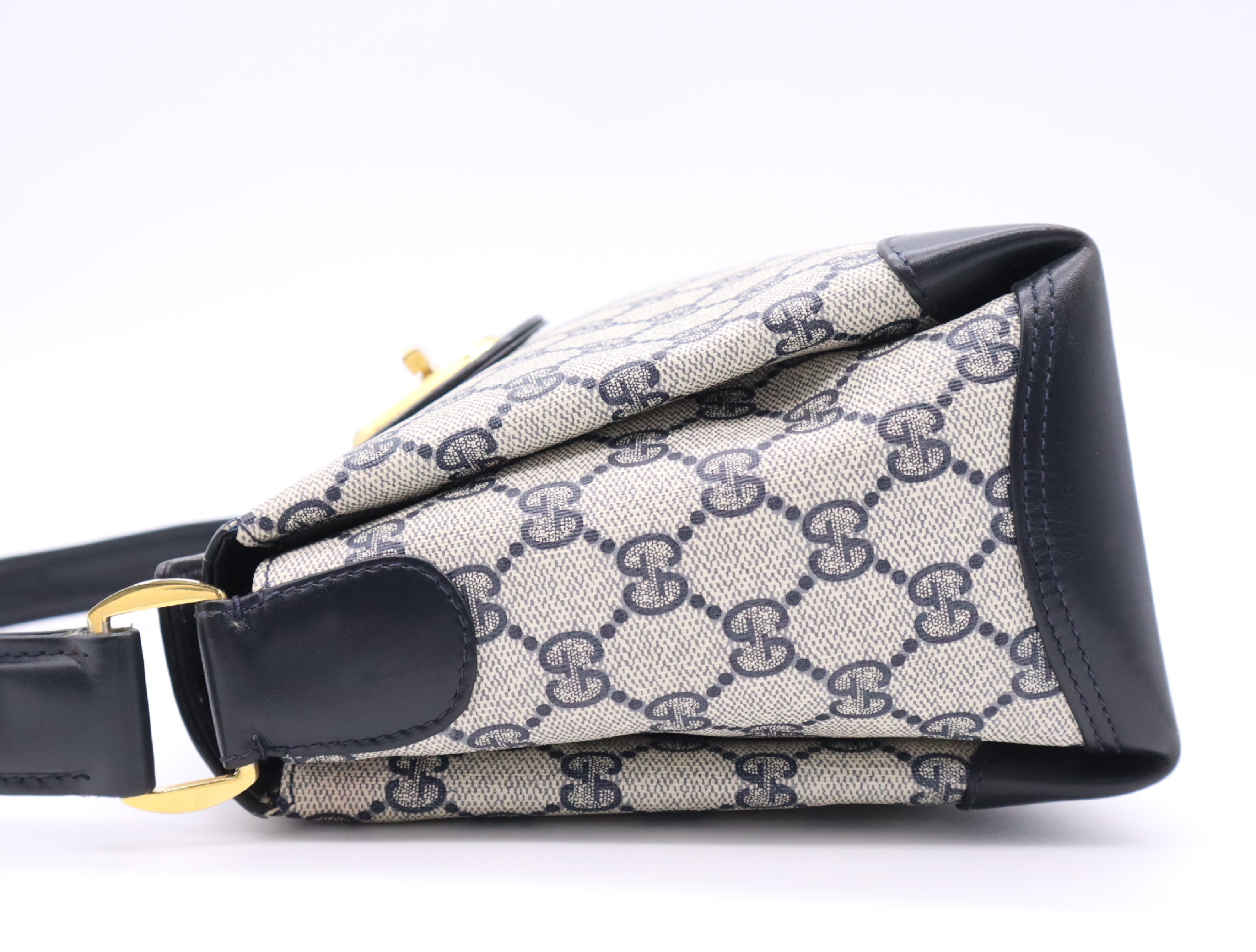 PVC GG Supreme Turnlock Handbag, Navy, Gold Hardware — view 3