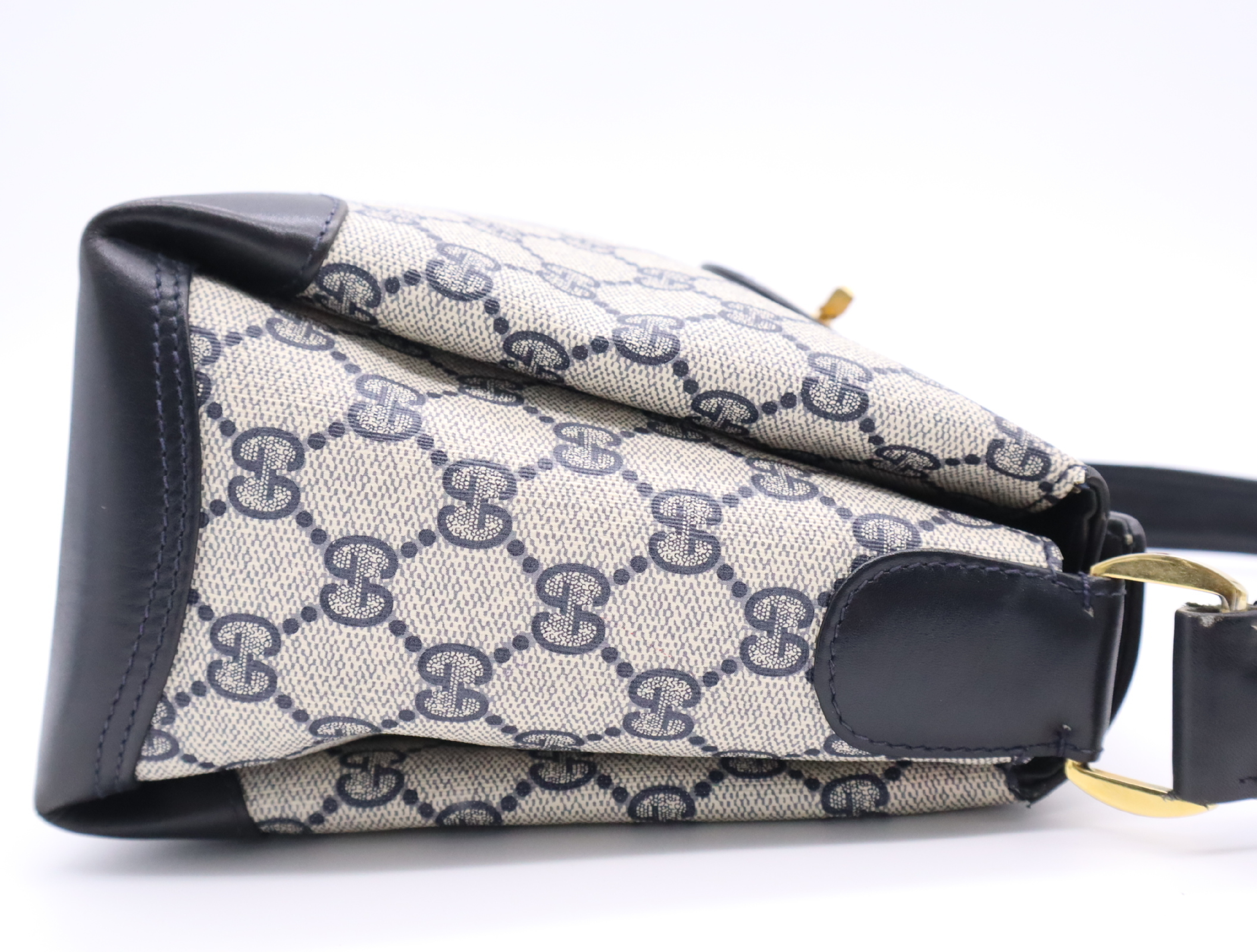 PVC GG Supreme Turnlock Handbag, Navy, Gold Hardware — view 5