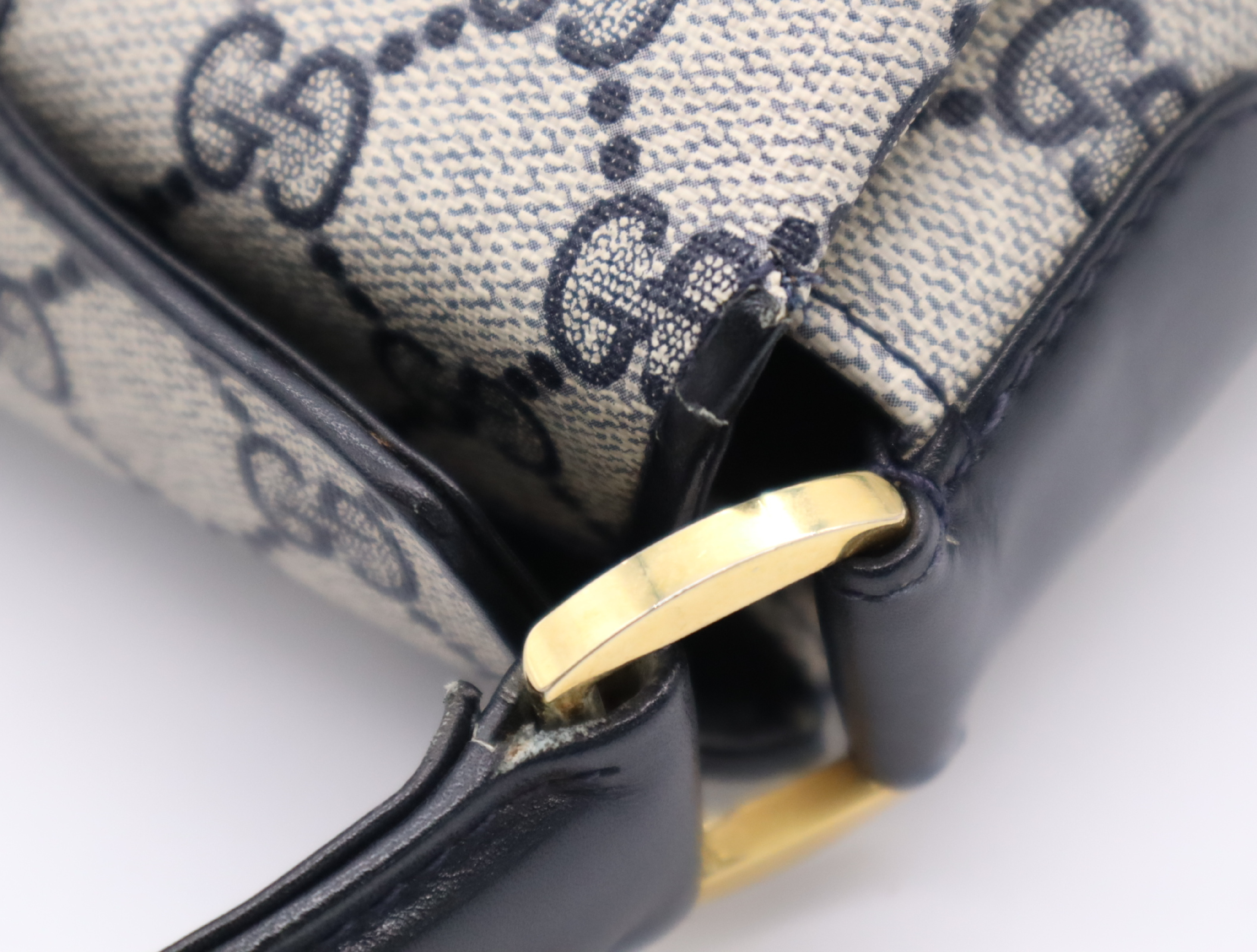 PVC GG Supreme Turnlock Handbag, Navy, Gold Hardware — view 9