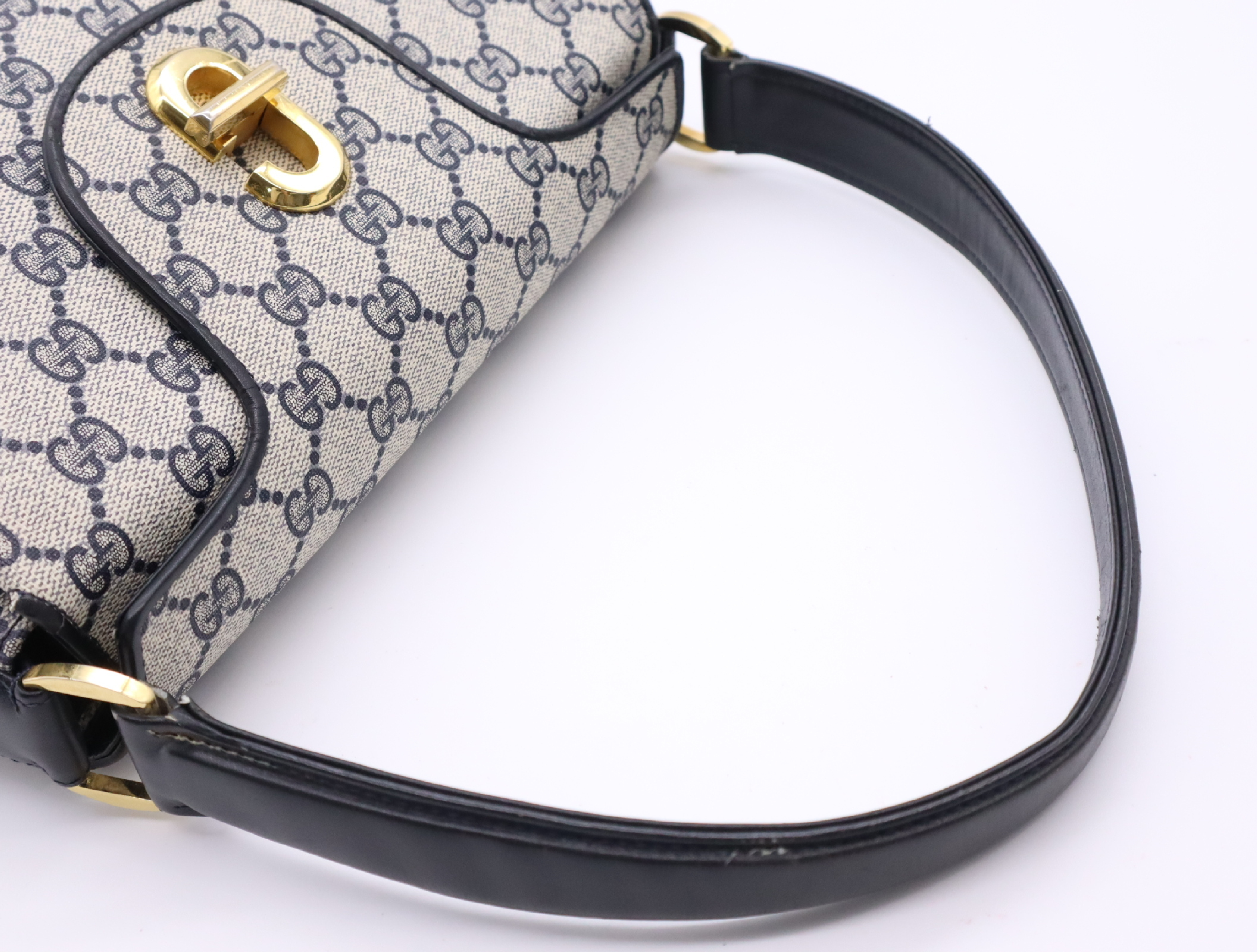 PVC GG Supreme Turnlock Handbag, Navy, Gold Hardware — view 10