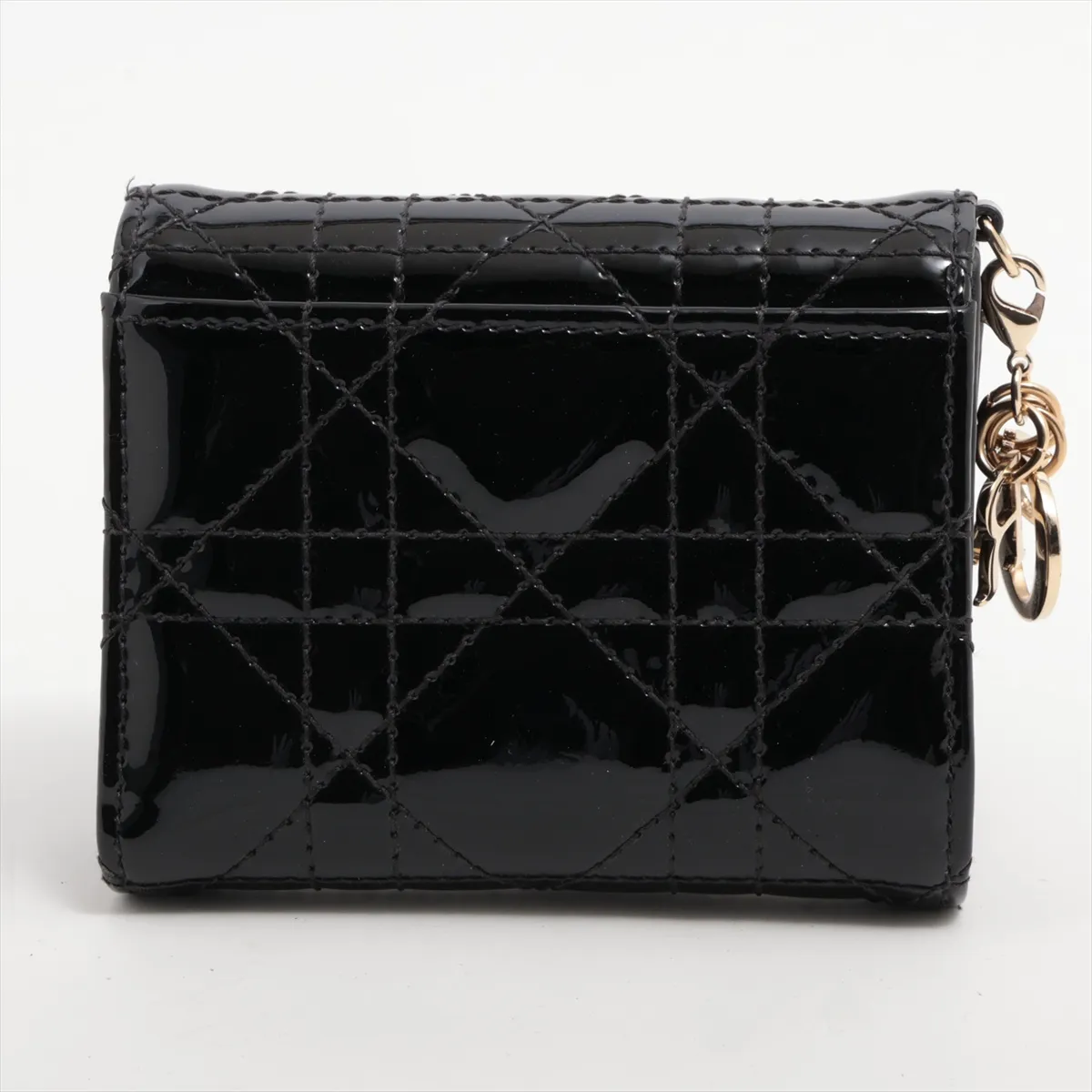 Lady Dior Cannage Leather x Enamel Compact Wallet Black — view 2