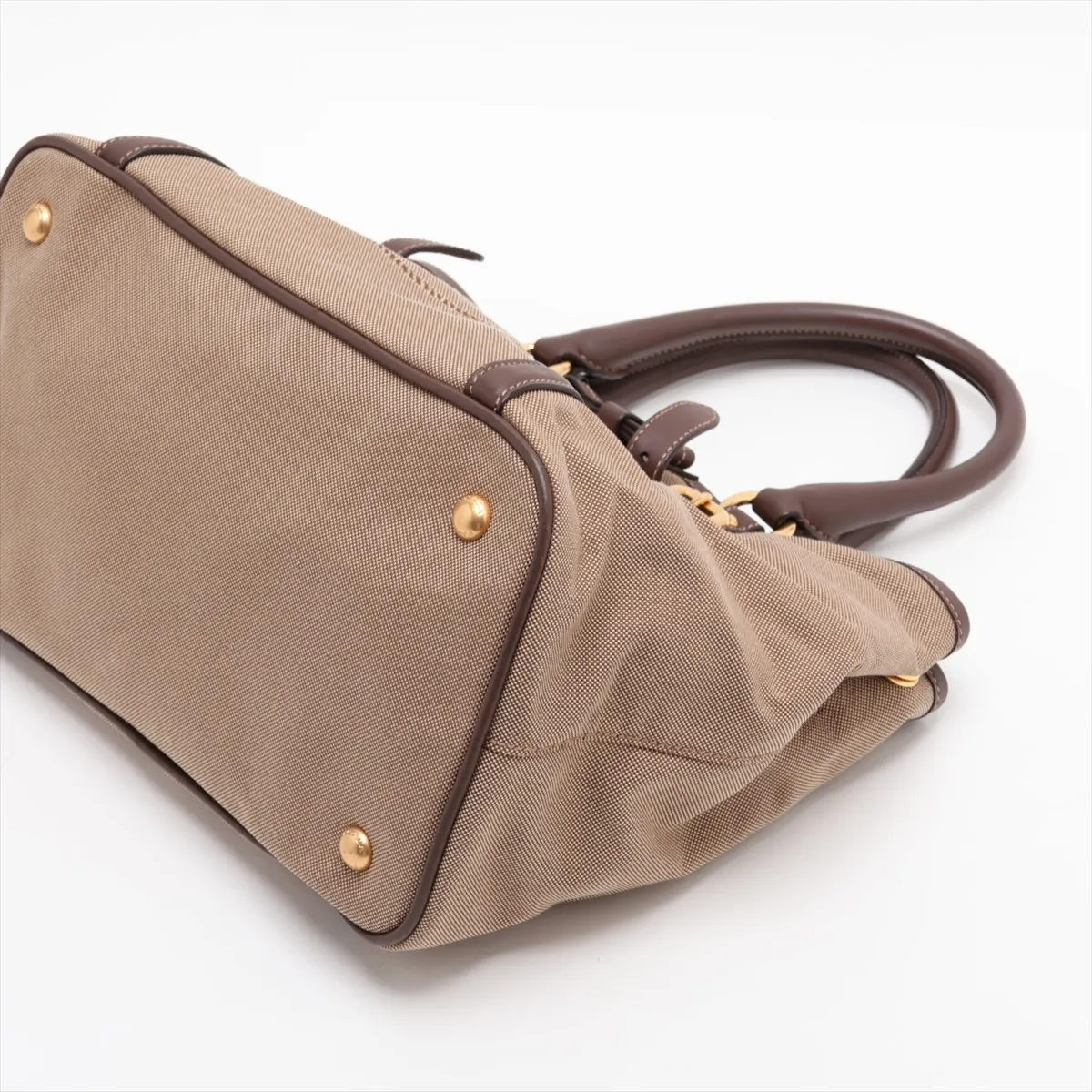 Canvas x Leather 2-Way Handbag, Brown — view 3
