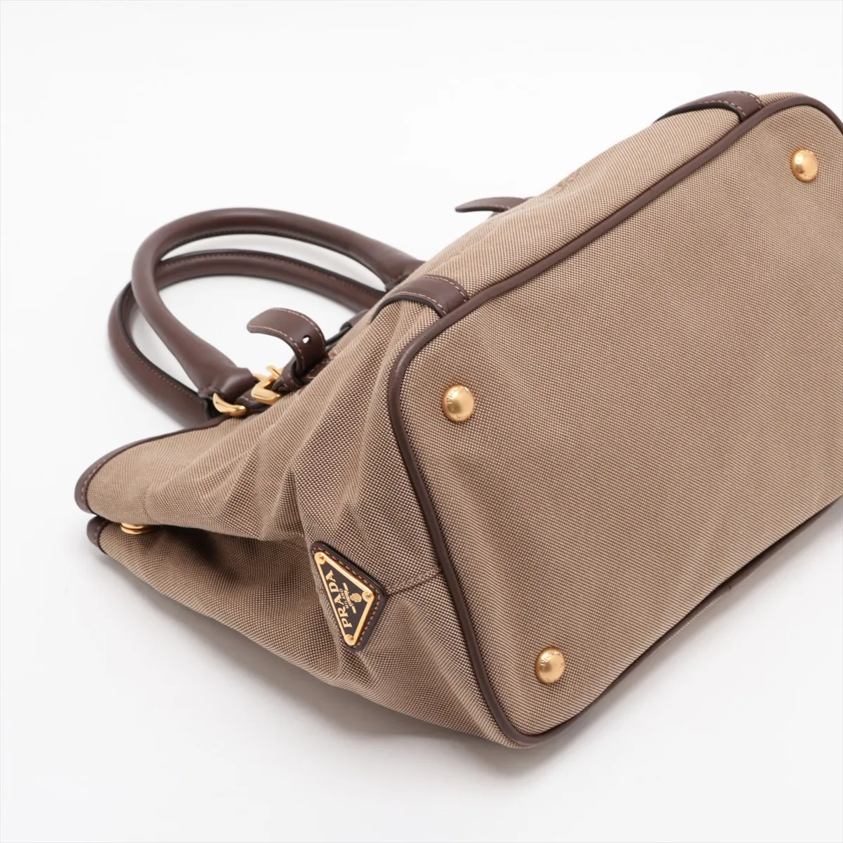 Canvas x Leather 2-Way Handbag, Brown — view 4