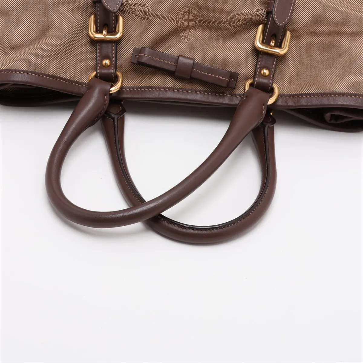 Canvas x Leather 2-Way Handbag, Brown — view 5