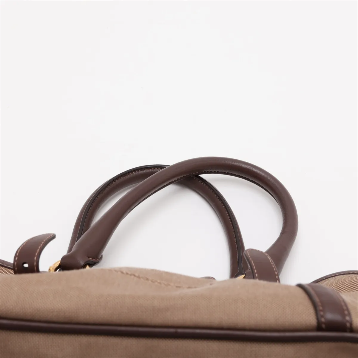 Canvas x Leather 2-Way Handbag, Brown — view 6