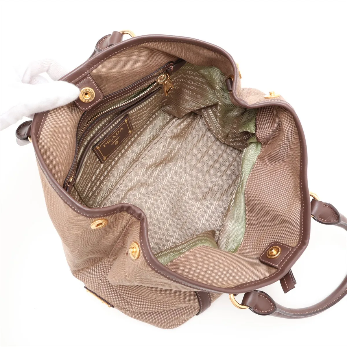 Canvas x Leather 2-Way Handbag, Brown — view 8