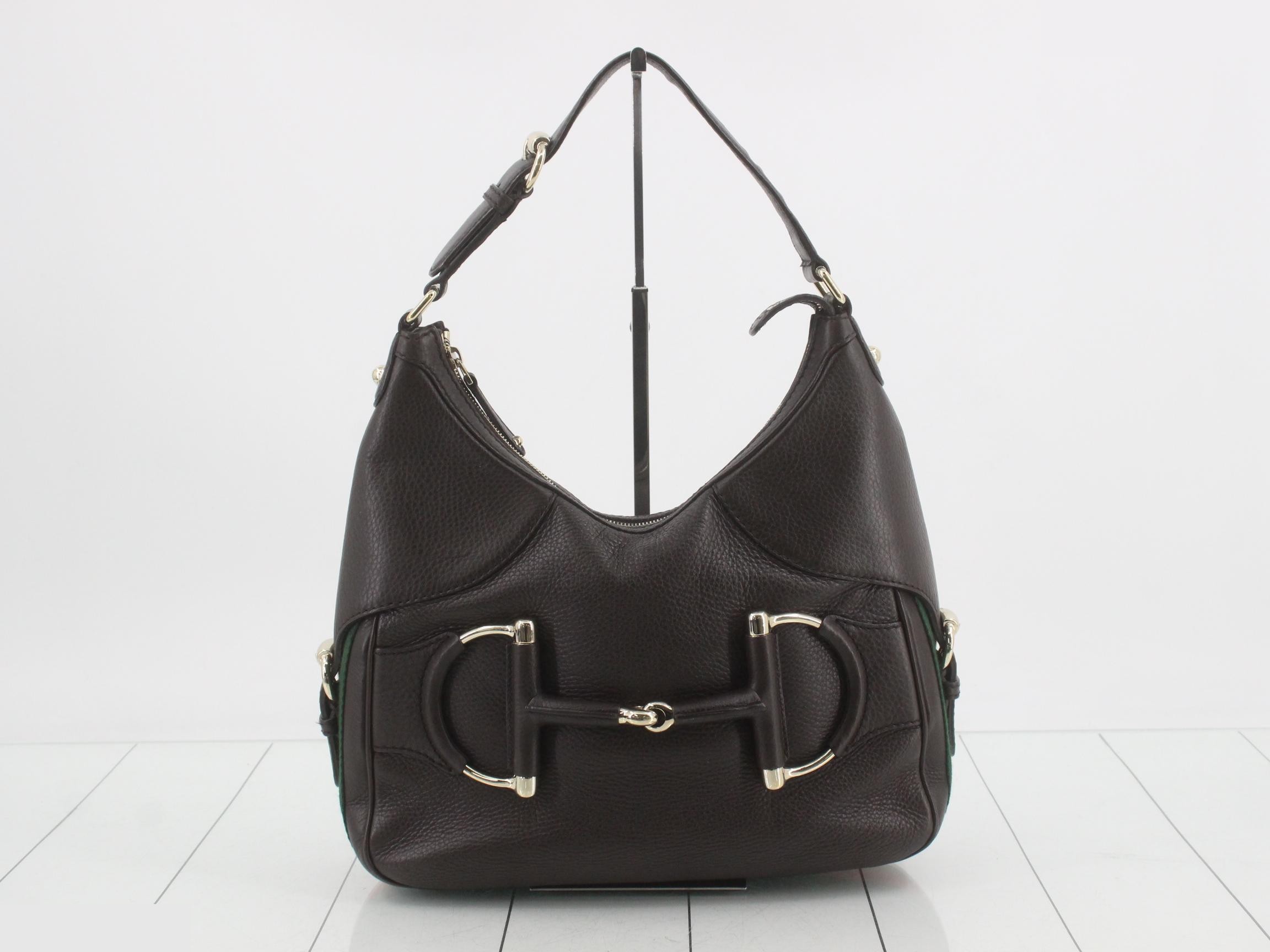 Horsebit Leather Sherry Line One-Shoulder Bag, Dark Brown