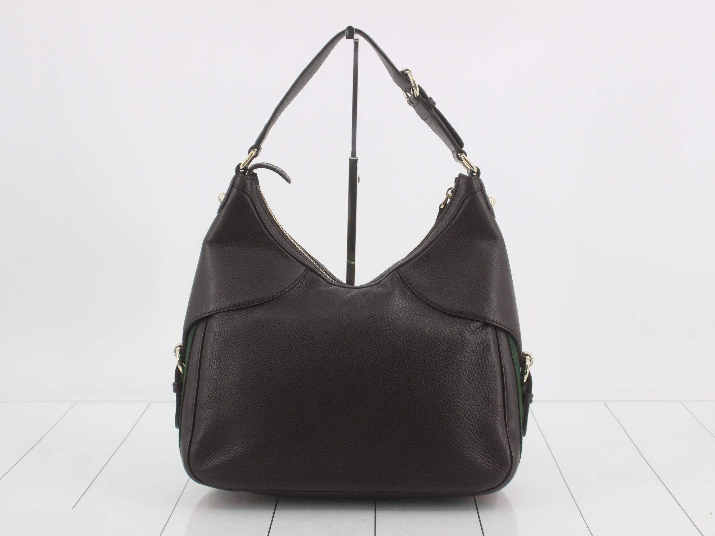 Horsebit Leather Sherry Line One-Shoulder Bag, Dark Brown — view 2