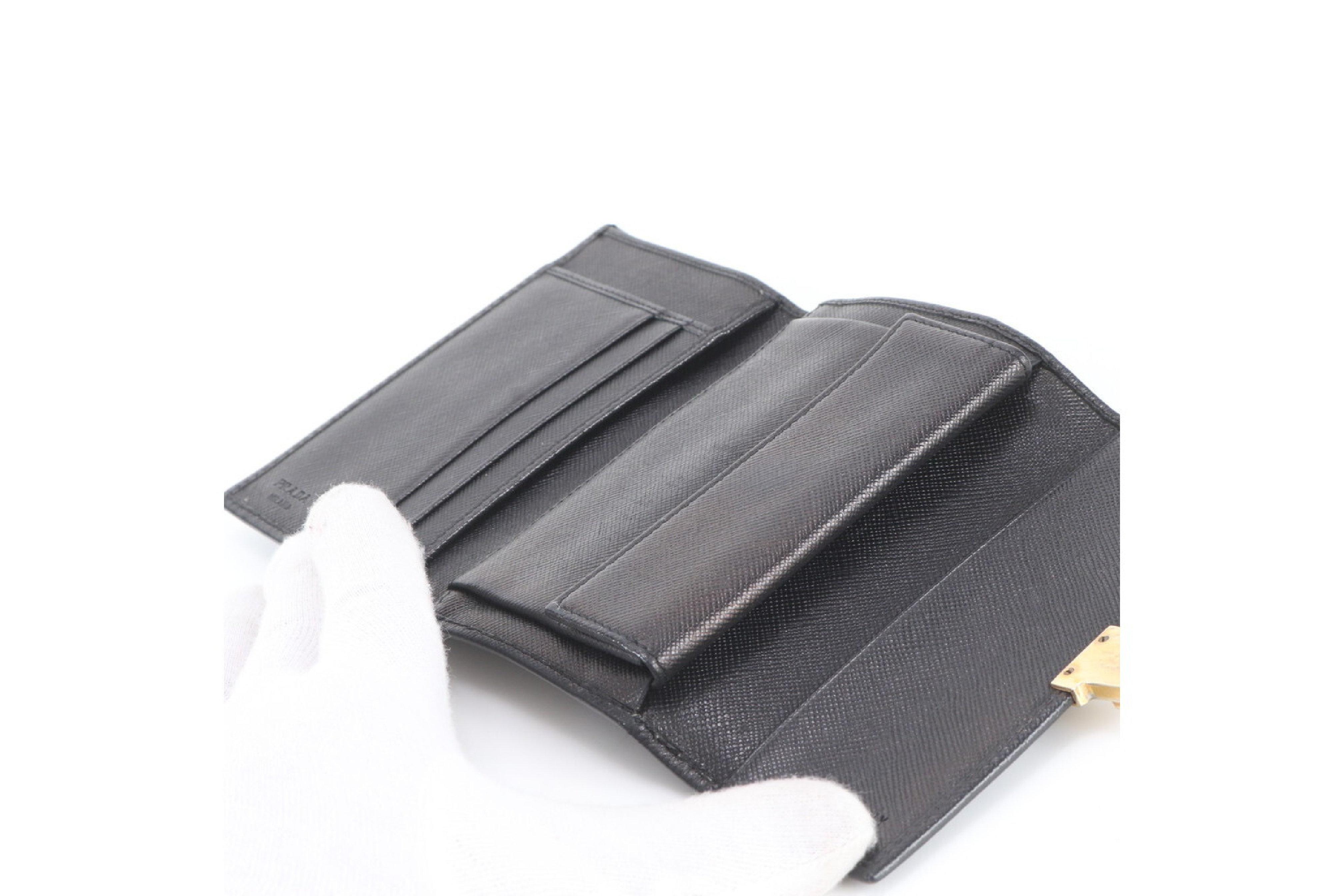 Saffiano Leather Bi-fold Wallet, Black — view 6
