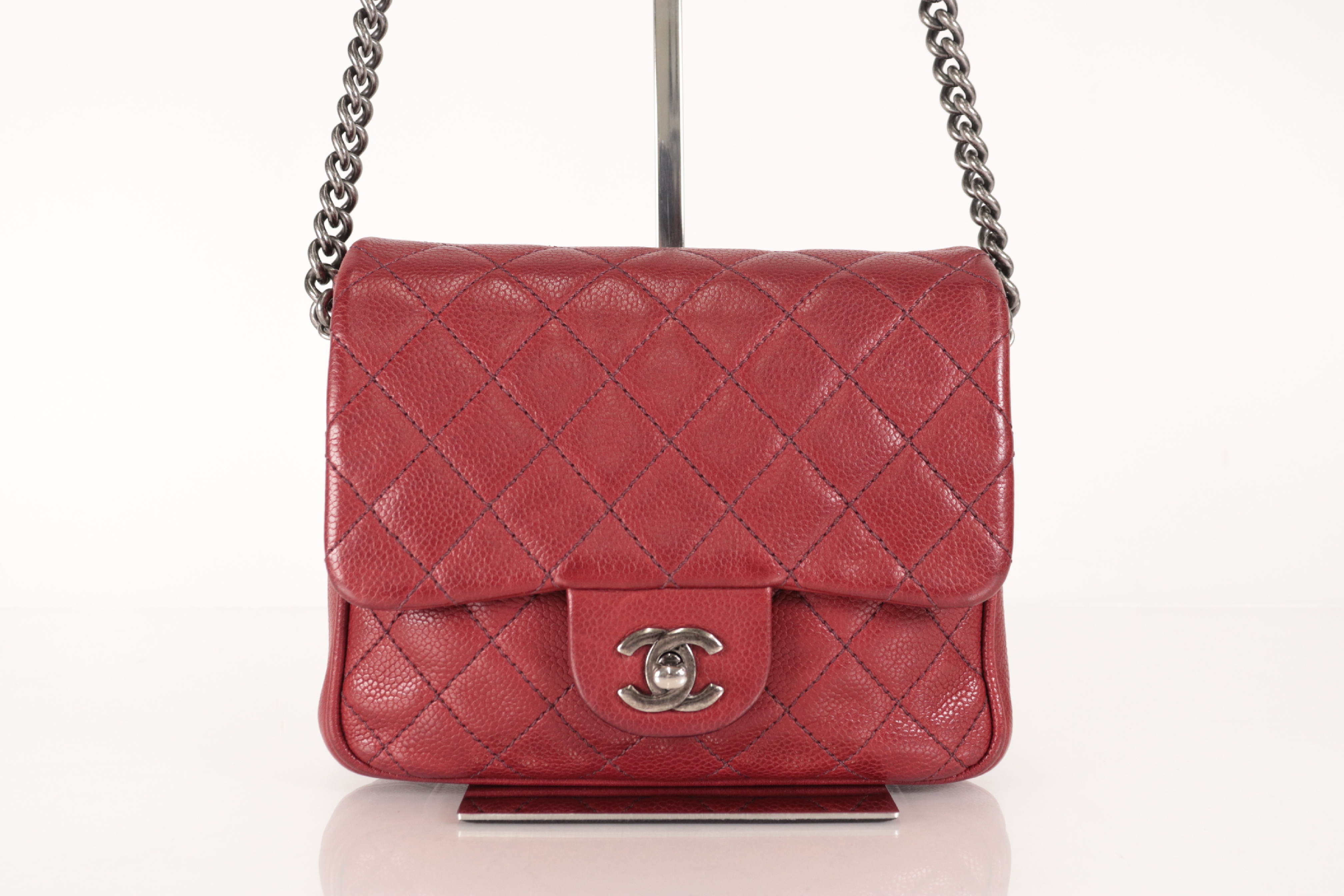 Matelassé Caviar Chain Shoulder Bag, Silver Hardware, Bordeaux, Serial Number 23 Series — view 2