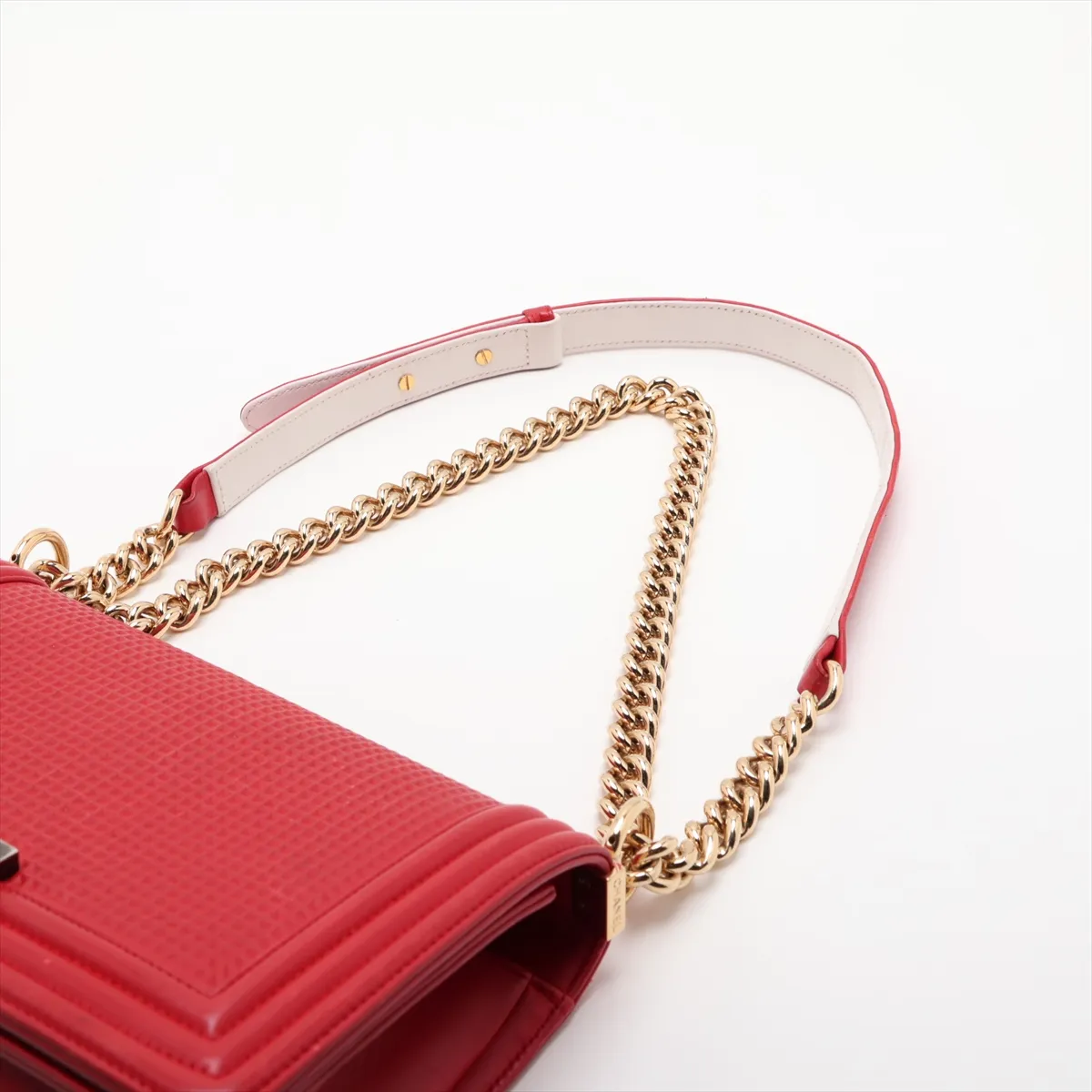 Boy Chanel 25 Leather Chain Shoulder Bag, Red with Gold Hardware, 18982104 (Serial Number 18-series), A67086 — view 5