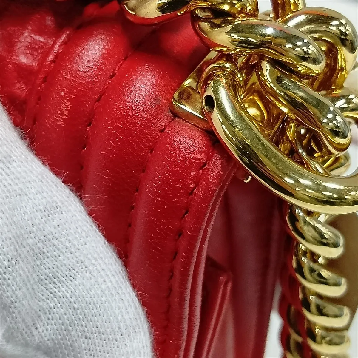 Boy Chanel 25 Leather Chain Shoulder Bag, Red with Gold Hardware, 18982104 (Serial Number 18-series), A67086 — view 9