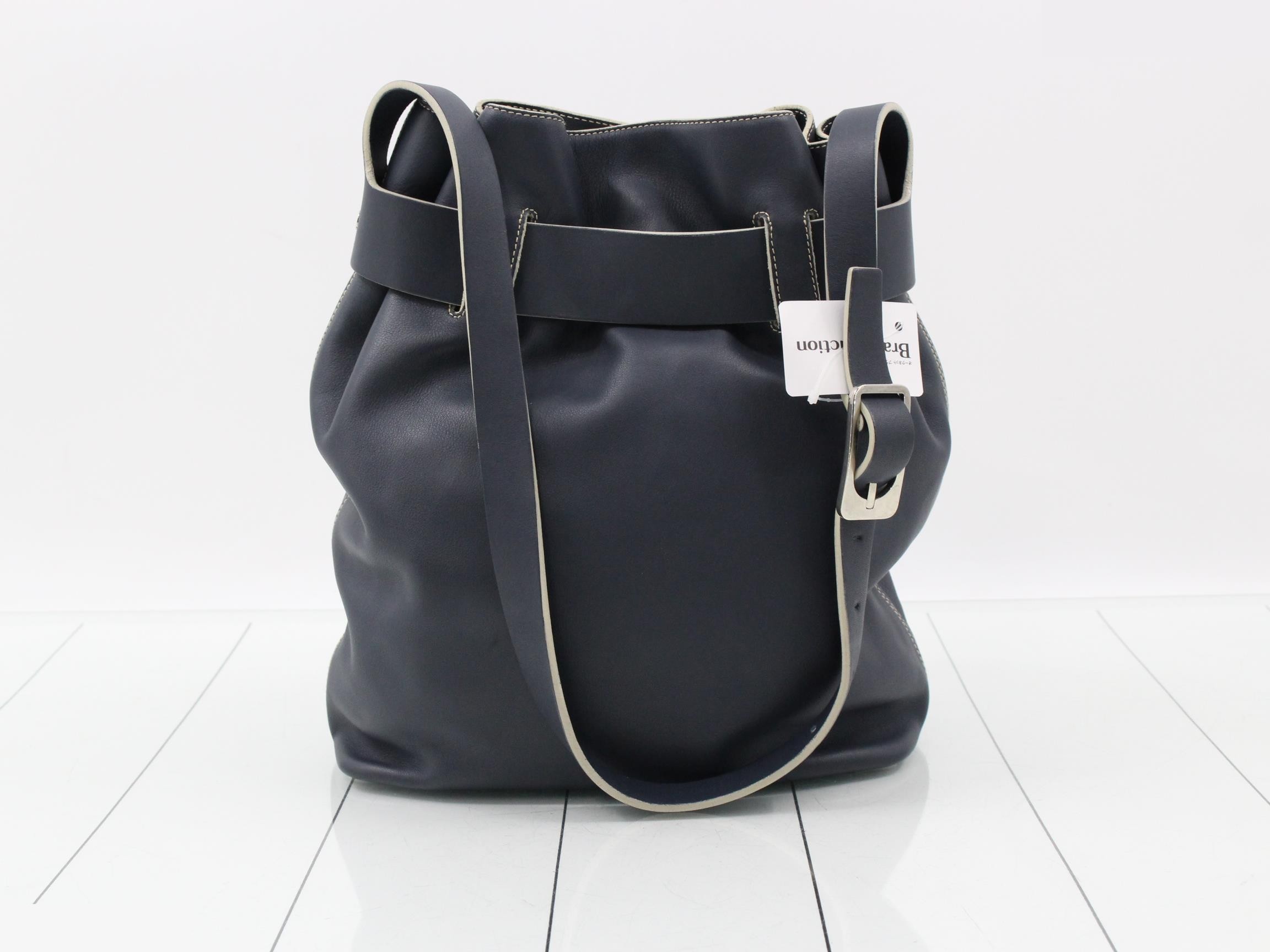 Shoulder bag, leather, navy — view 2