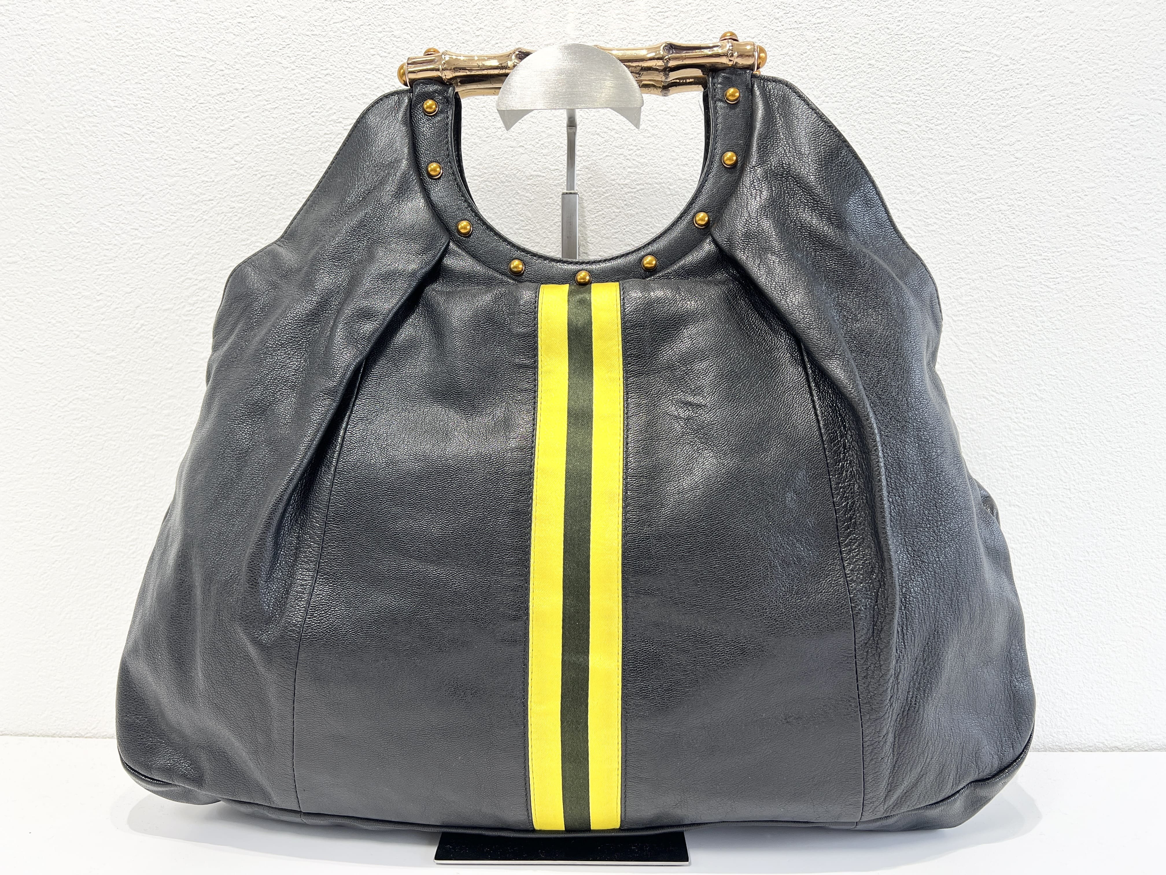 Bamboo Sherry Line Metal Handle Studded Leather Tote Bag Handbag — view 2