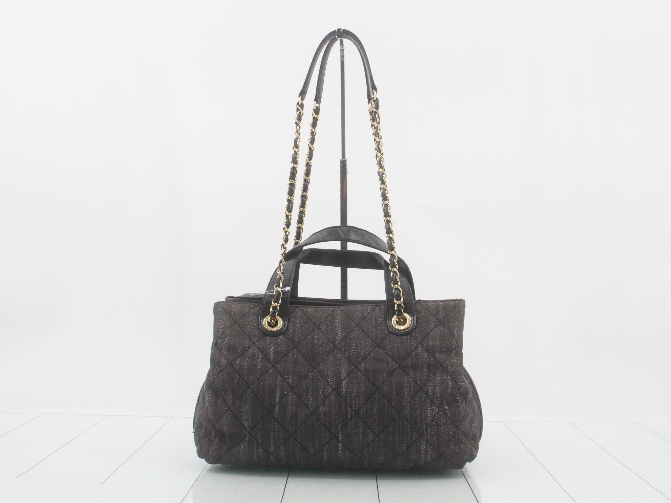 Matelassé Denim/Leather 2-Way Chain Tote/Handbag — view 2