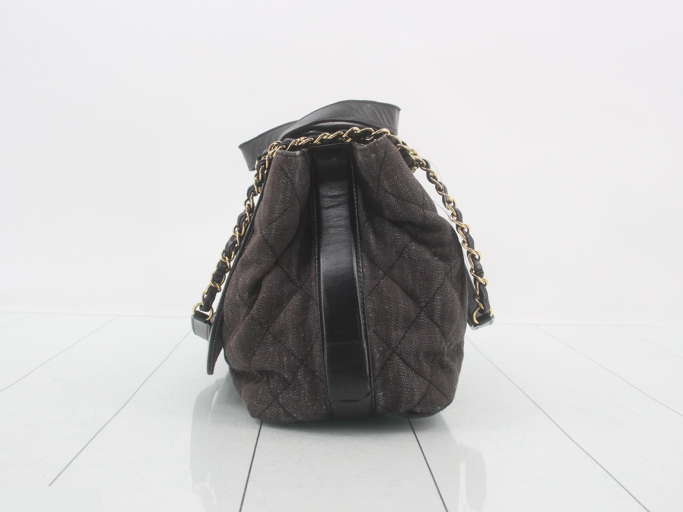 Matelassé Denim/Leather 2-Way Chain Tote/Handbag — view 3