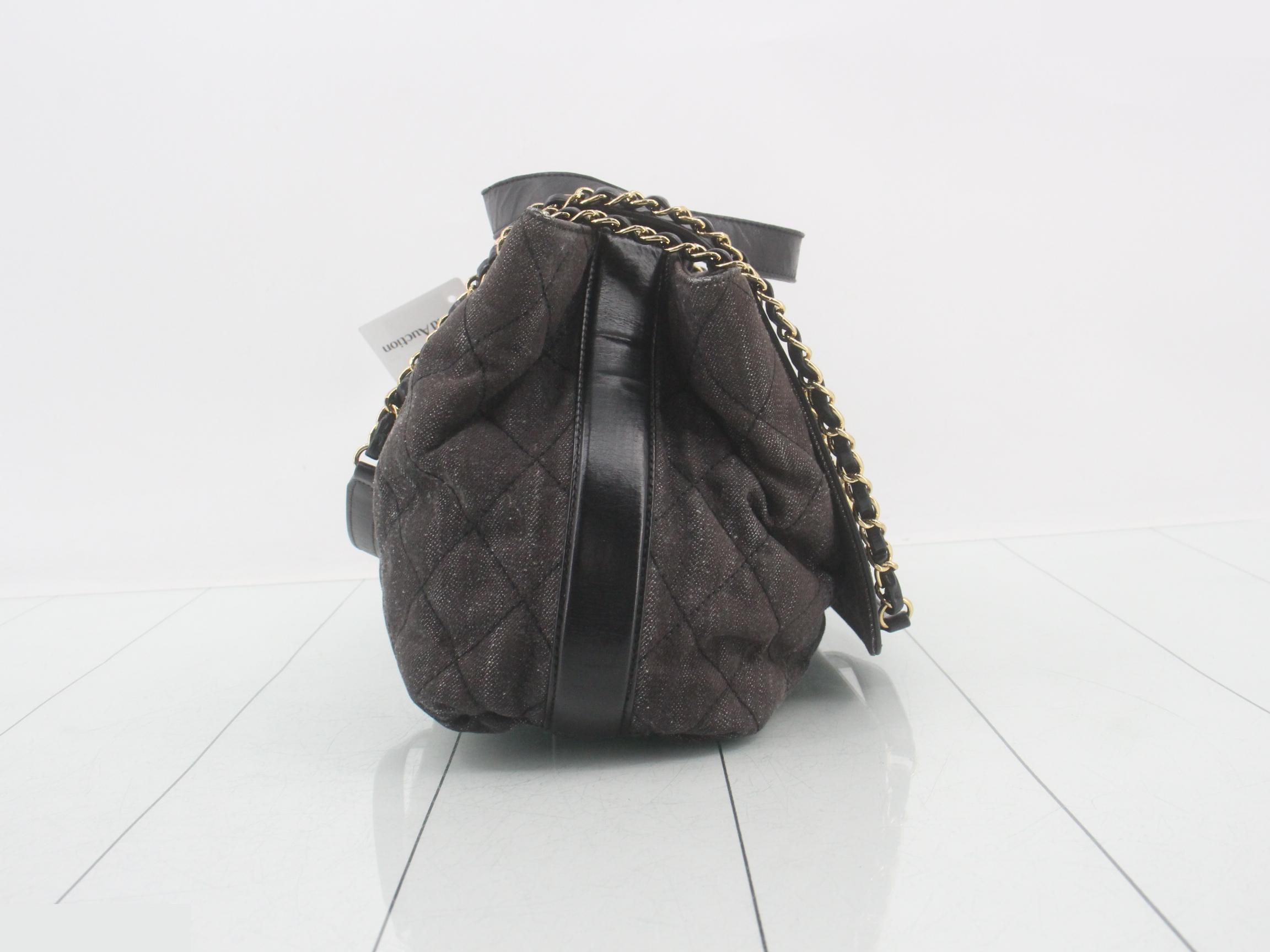Matelassé Denim/Leather 2-Way Chain Tote/Handbag — view 4