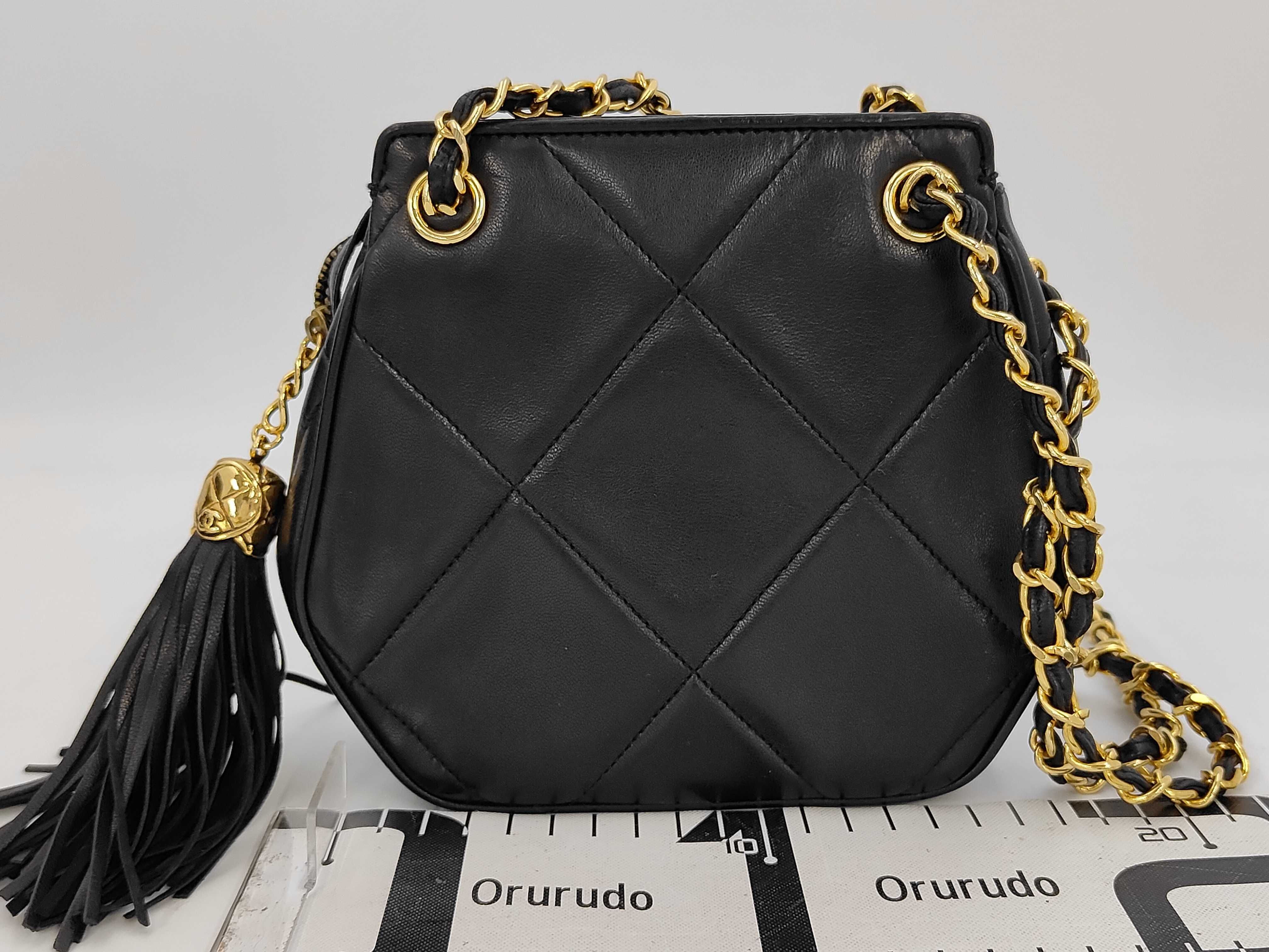 Lambskin Matelassé Fringe Mini Shoulder Bag, Black with Gold Hardware — view 2