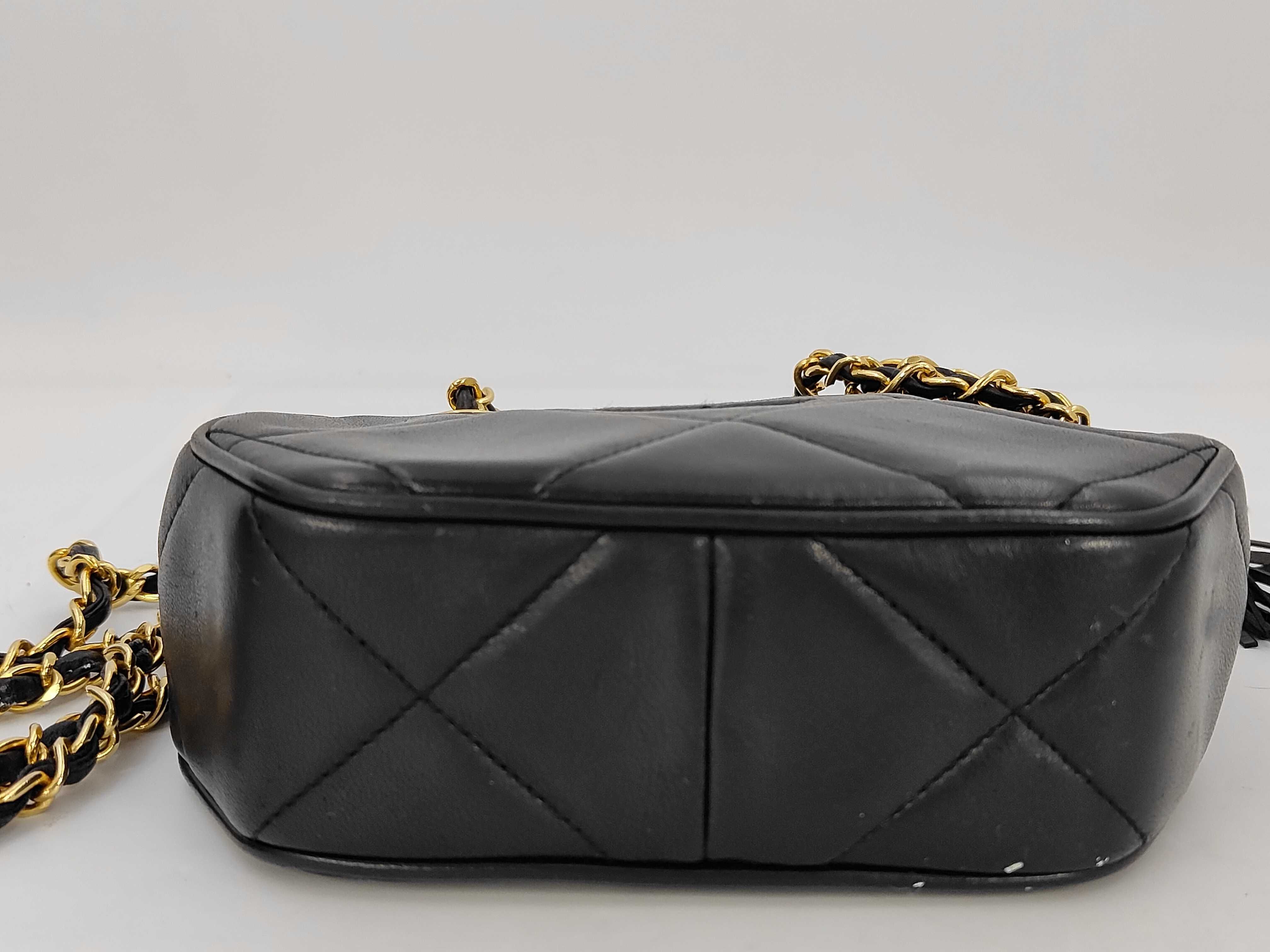 Lambskin Matelassé Fringe Mini Shoulder Bag, Black with Gold Hardware — view 4