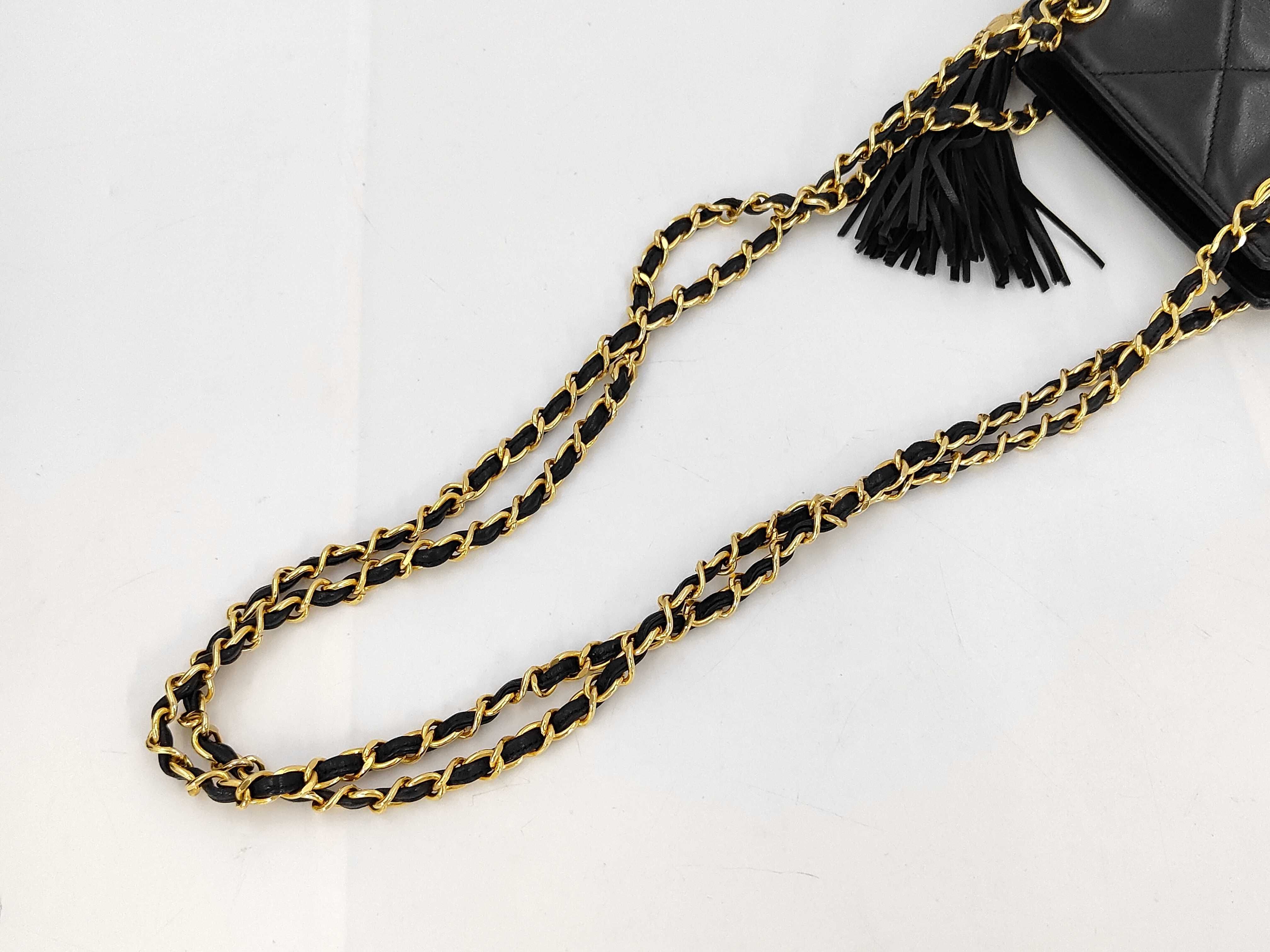 Lambskin Matelassé Fringe Mini Shoulder Bag, Black with Gold Hardware — view 5