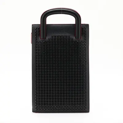Spike Studs Trick Track Leather x Studs 2-Way Handbag Black x Red