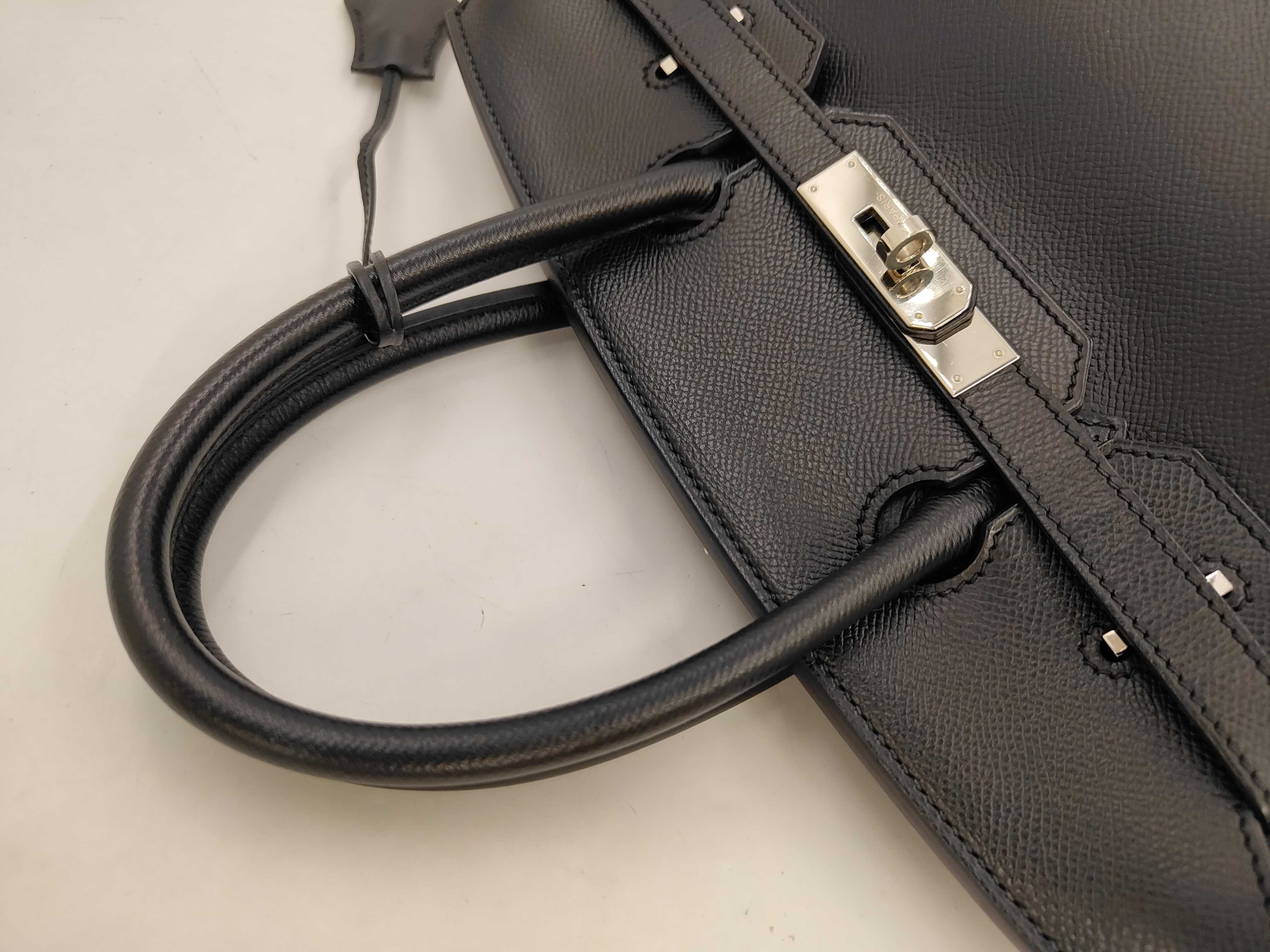 Birkin 30 C stamp Epsom leather Noir silver hardware handbag — view 5