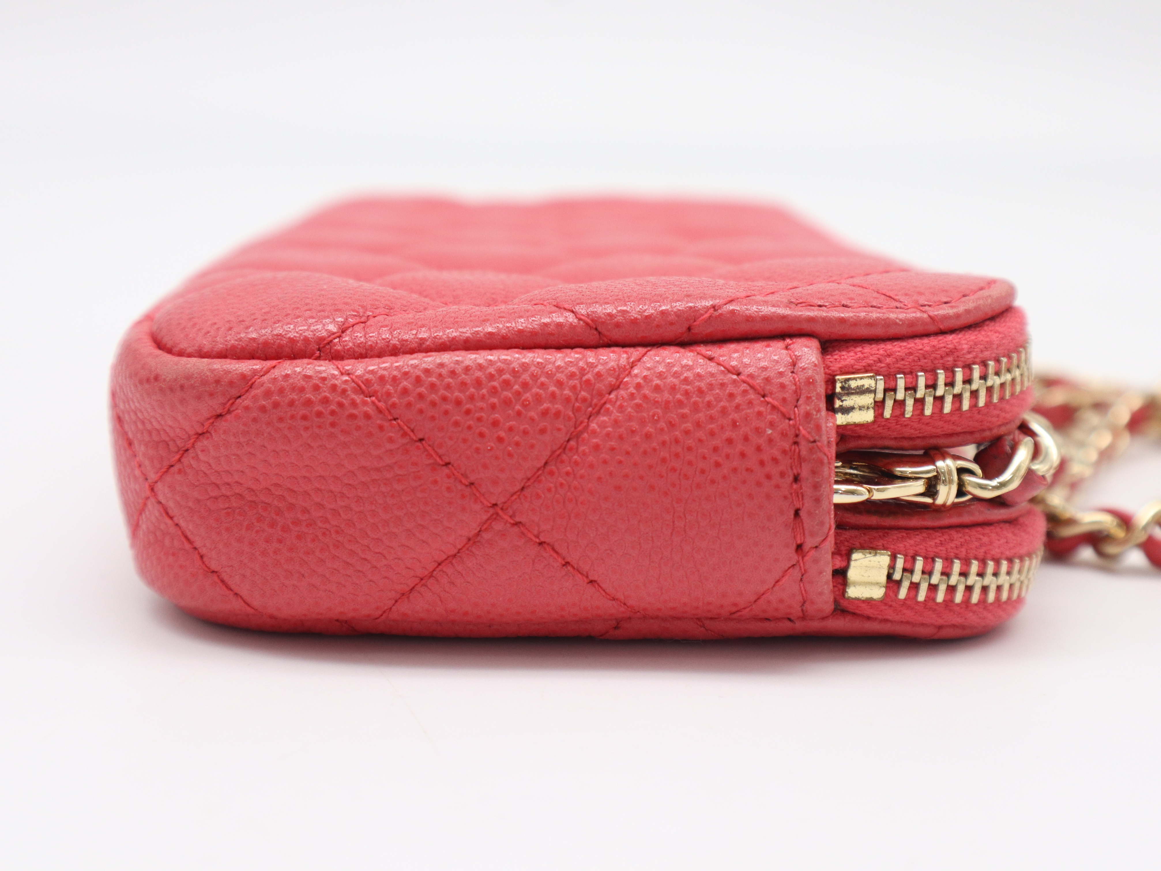 Caviar Skin Matelassé Chain Wallet, Gold Hardware, Pink, Seal, 22995385, Shoulder Bag — view 4