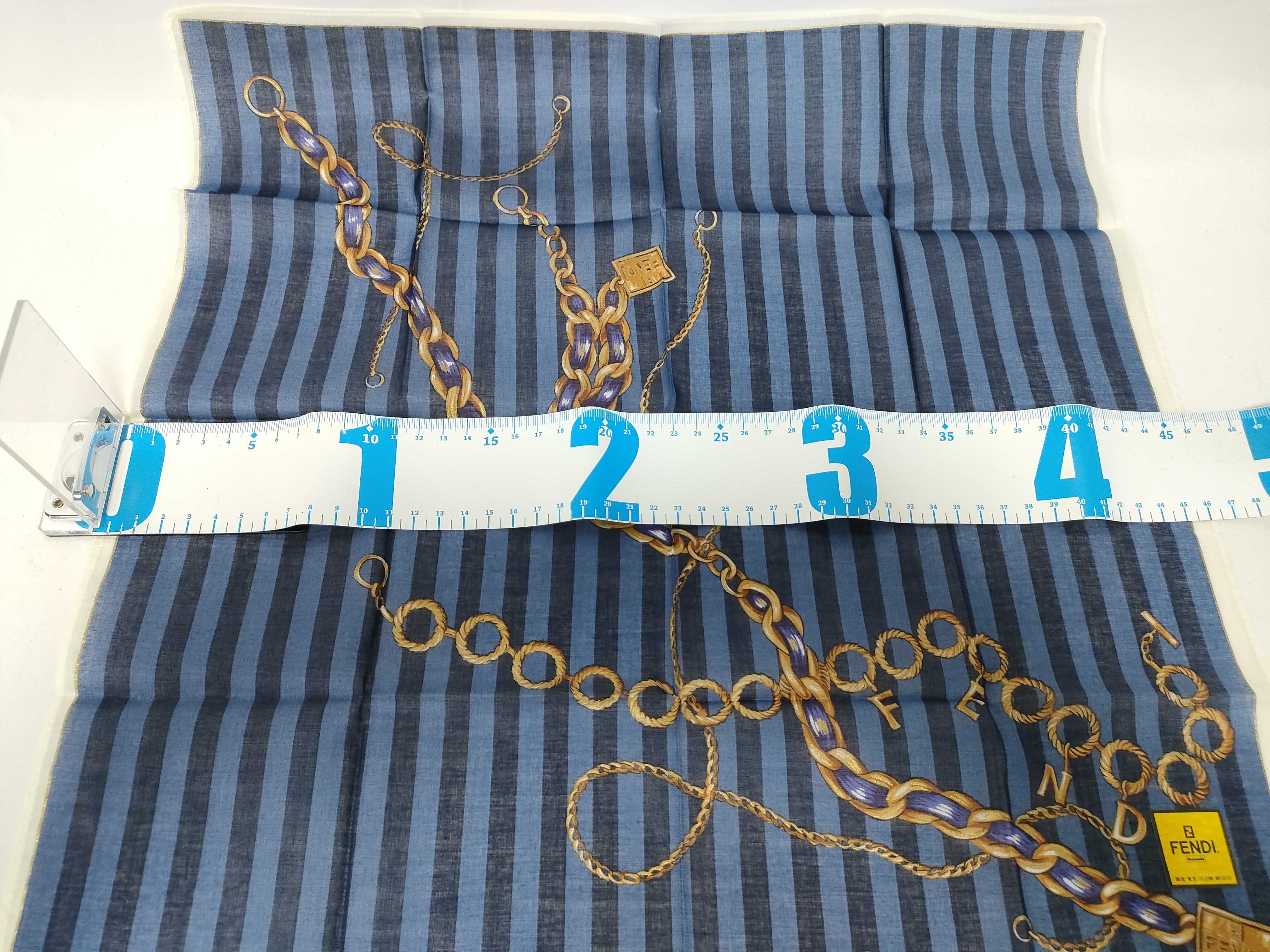 (Fendi) Unused, with seal, handkerchief/scarf, FF chain pattern, blue, other accessories. — view 2
